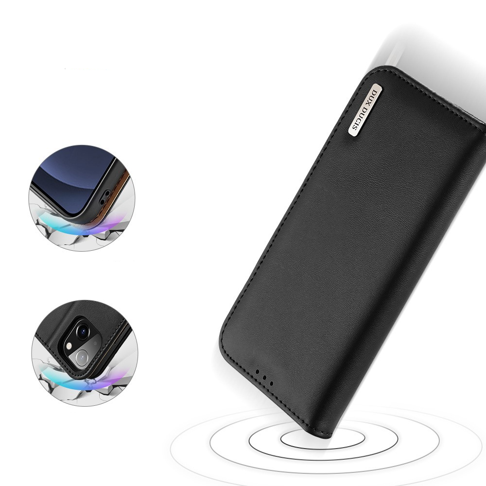 iPhone 13 Flip Wallet Cover Echtleder Tasche (RFID Schutz) - Schwarz