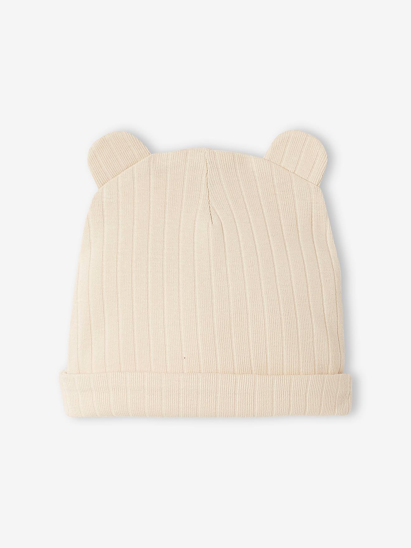 Conjunto de macacão e gorro canelados para bebê, bege claro liso