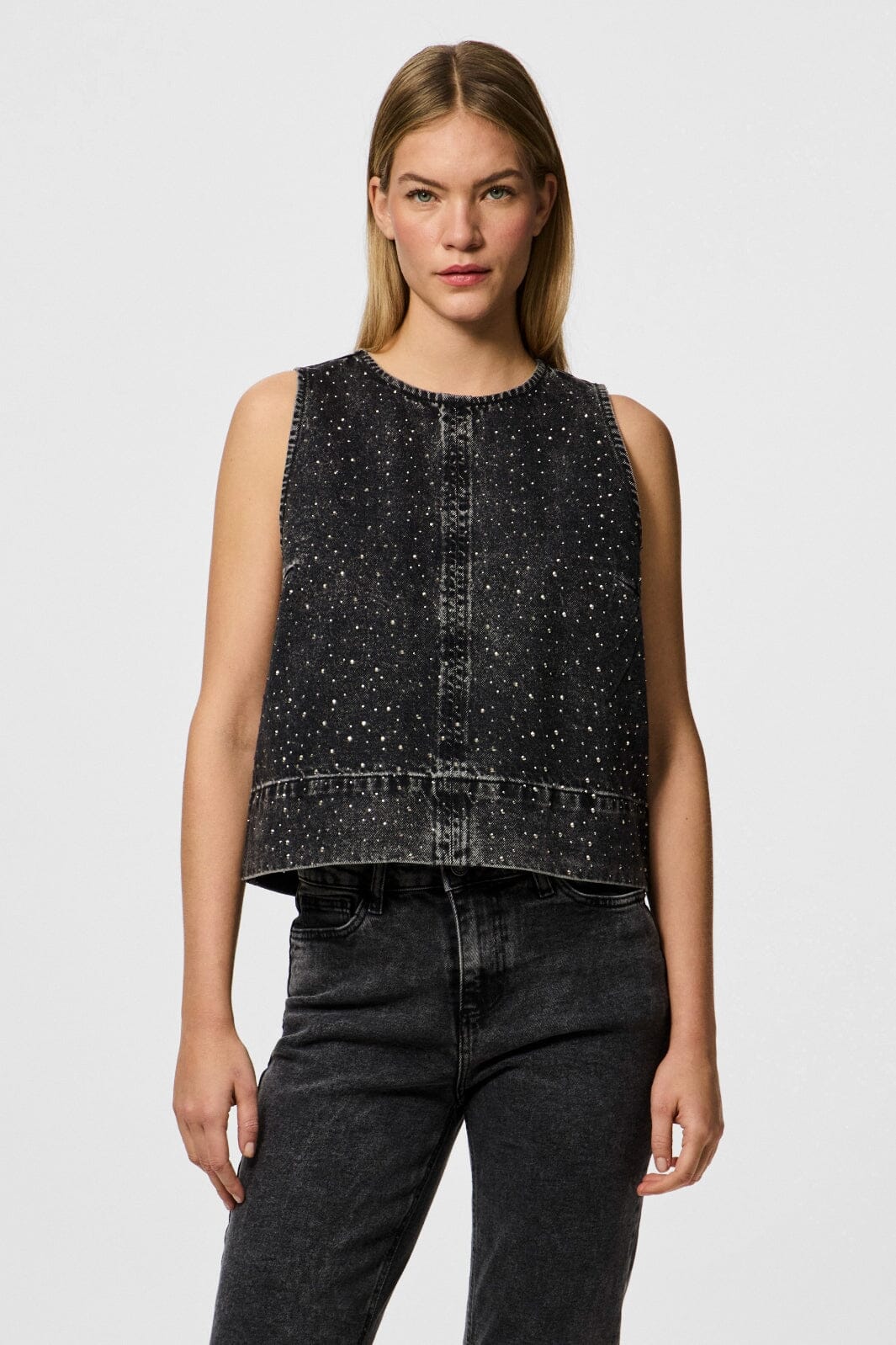 Pieces Pcnoel Sl O-Neck Denim Top Fsy