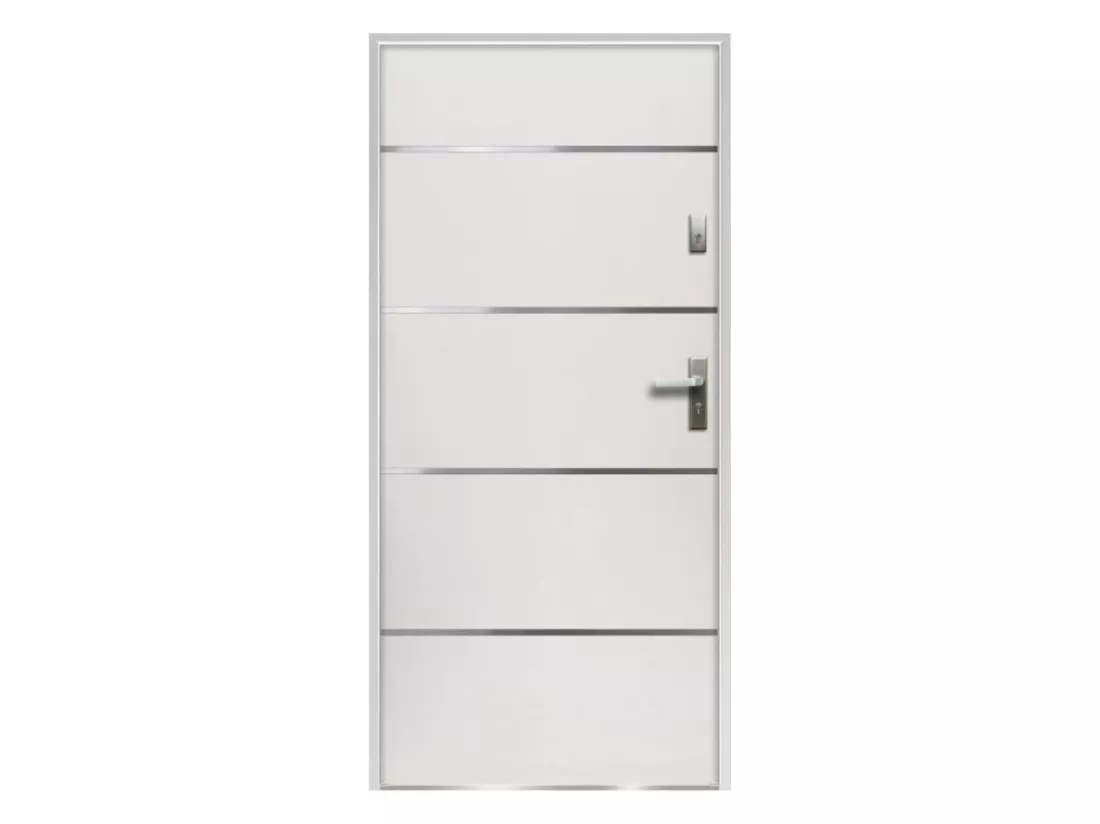 Porte d'entrée en acier pleine et inox H207 x L100 cm blanc - poussant gauche - NAXARA