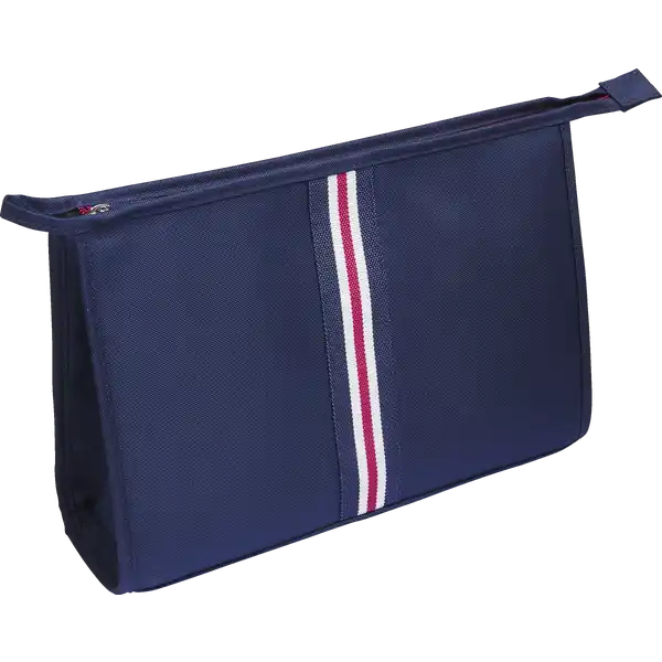 Herrenkulturtasche dunkelblau mit dekorativem Webband