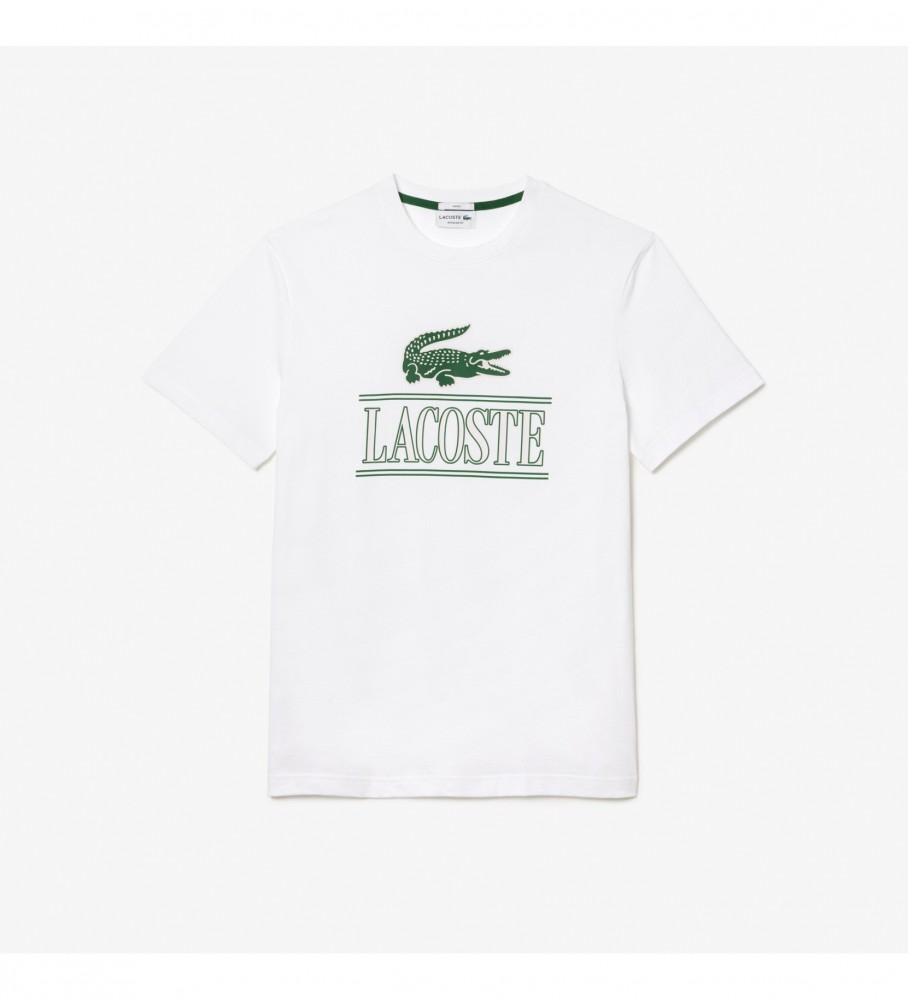 Camiseta Lacoste de malha grossa de algodão, corte regular, branca.
