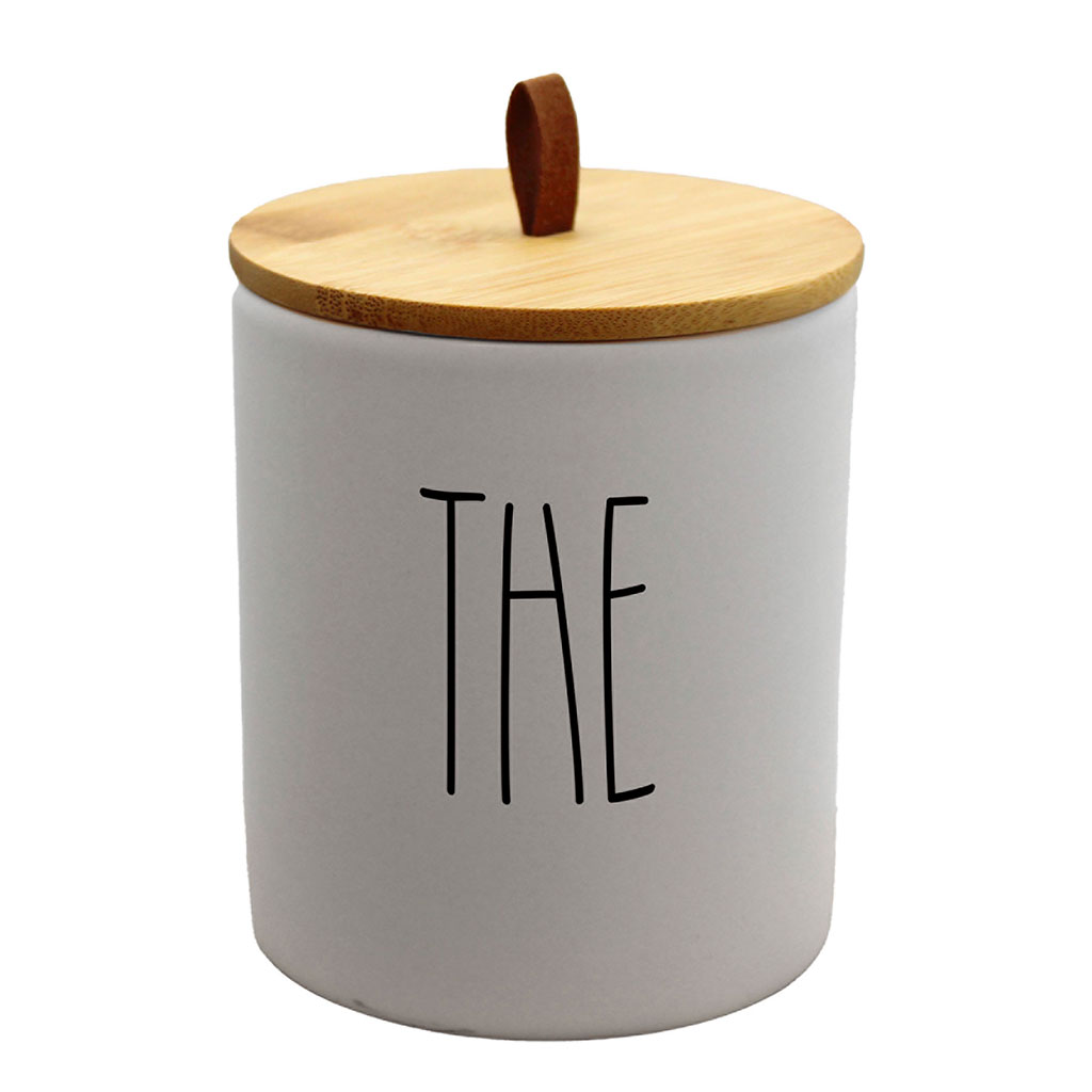 Pot à thé céramique et couvercle bambou blanc D 9.6x13cm