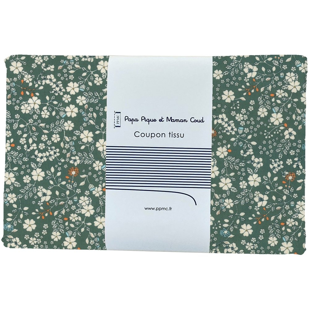 Coupon Tissu 1 M Fleuri Kaki