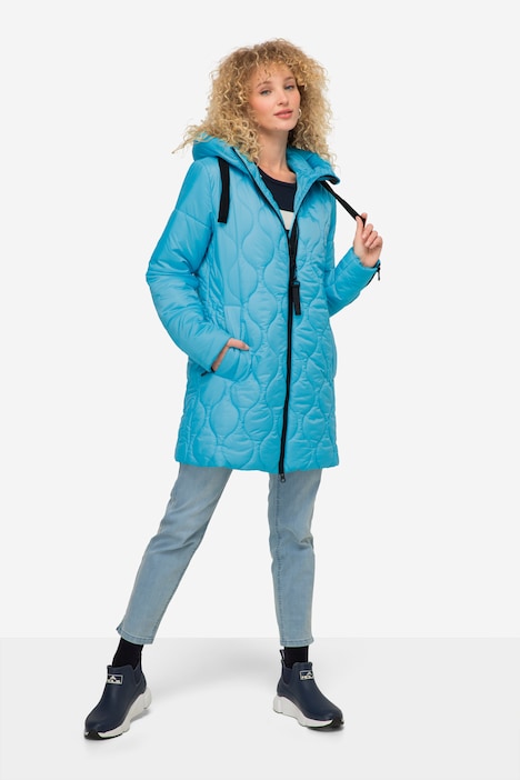 Long-Steppjacke, Kapuze, Zipper, Langarm, fällt kleiner aus