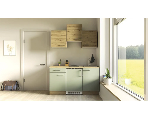 Flex Well enkele keuken met apparatuur Cara 150,5 cm groene eik mat gedemonteerde variant omkeerbaar 00012490