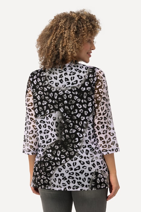 Mesh-Shirt, A-Linie, Stehkragen, 3/4-Arm
