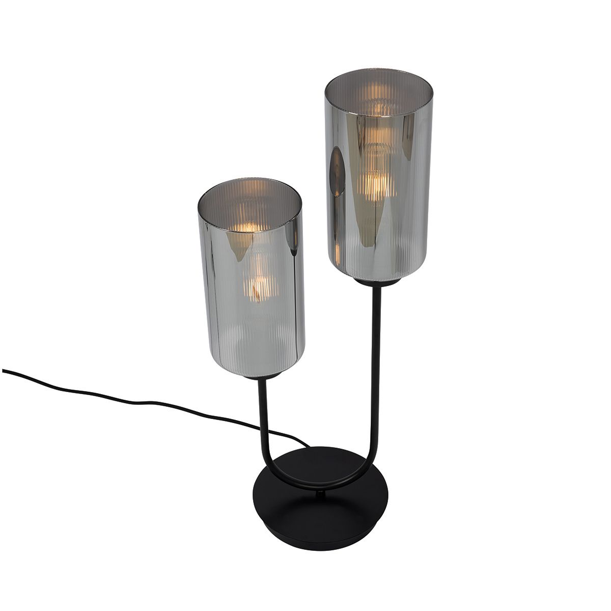 Art Deco tafellamp zwart met smoke glas 2-lichts - Laura