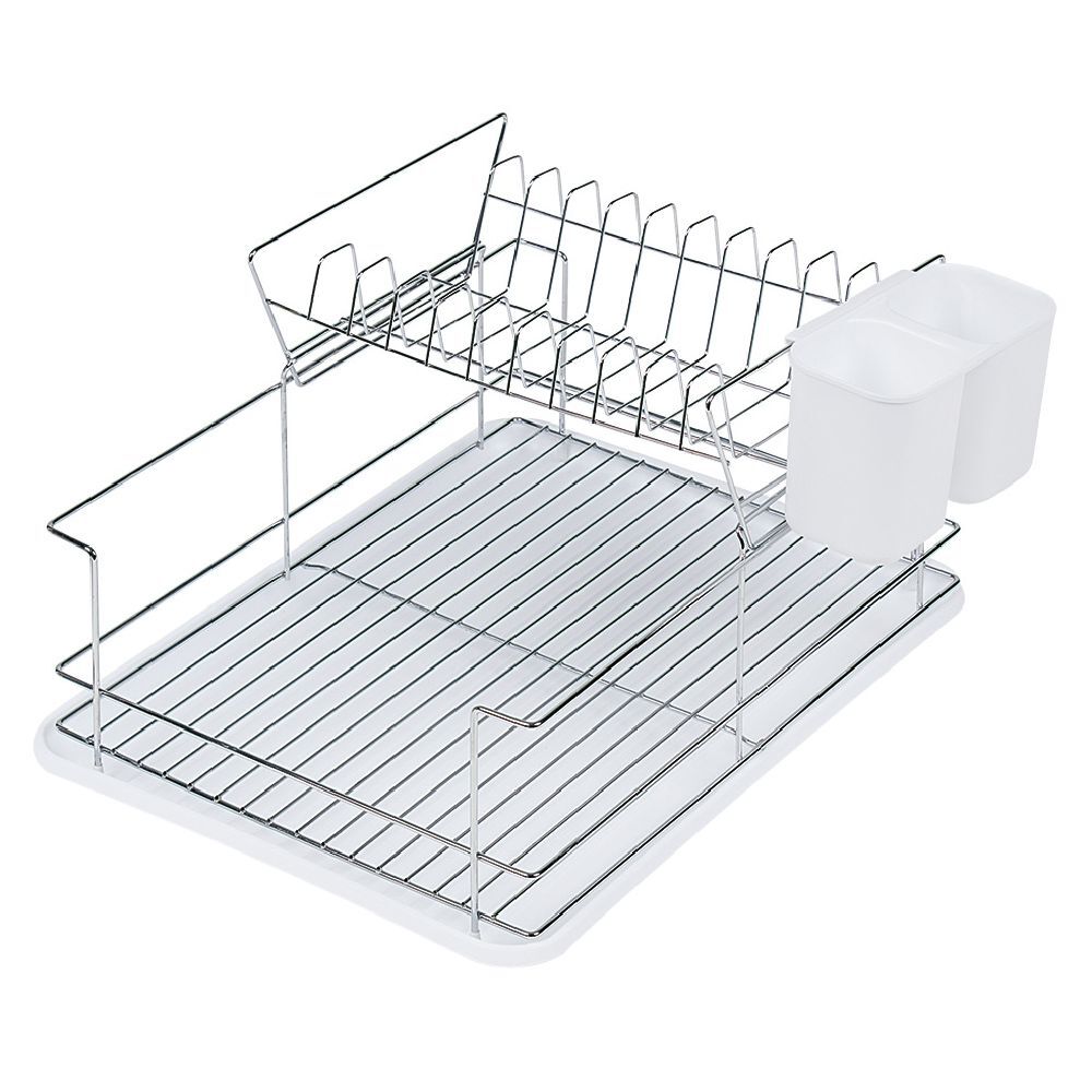 Égouttoir avec plateau et supports couverts blanc 2 niveaux