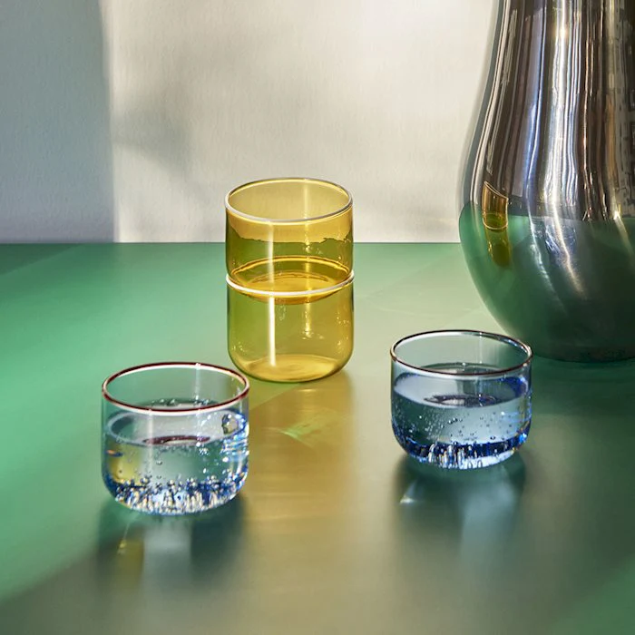 HAY  Tint drikkeglas, sæt af 2  - Light blue with red rim