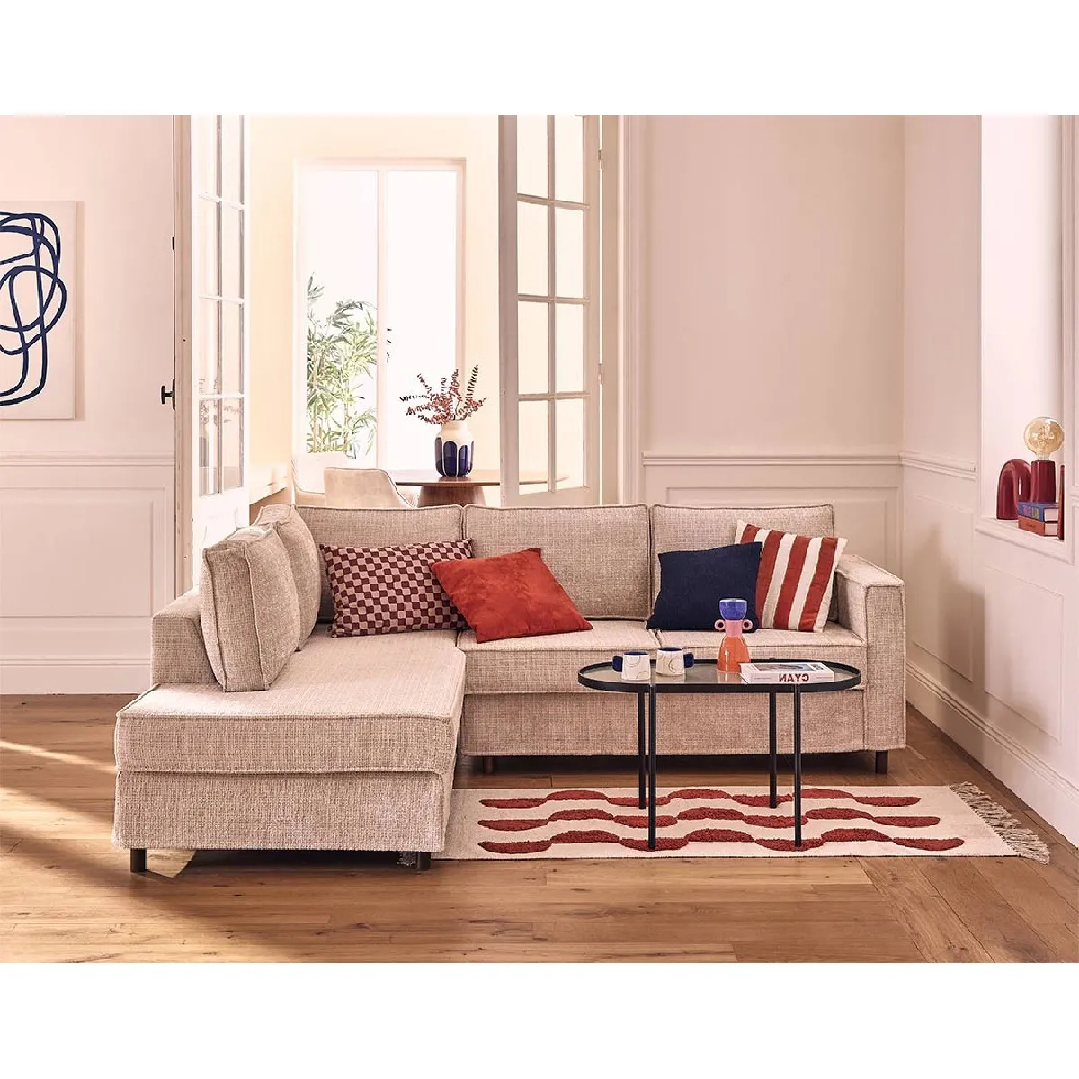 Lisa Design Housse en velours texturé Jake - Beige