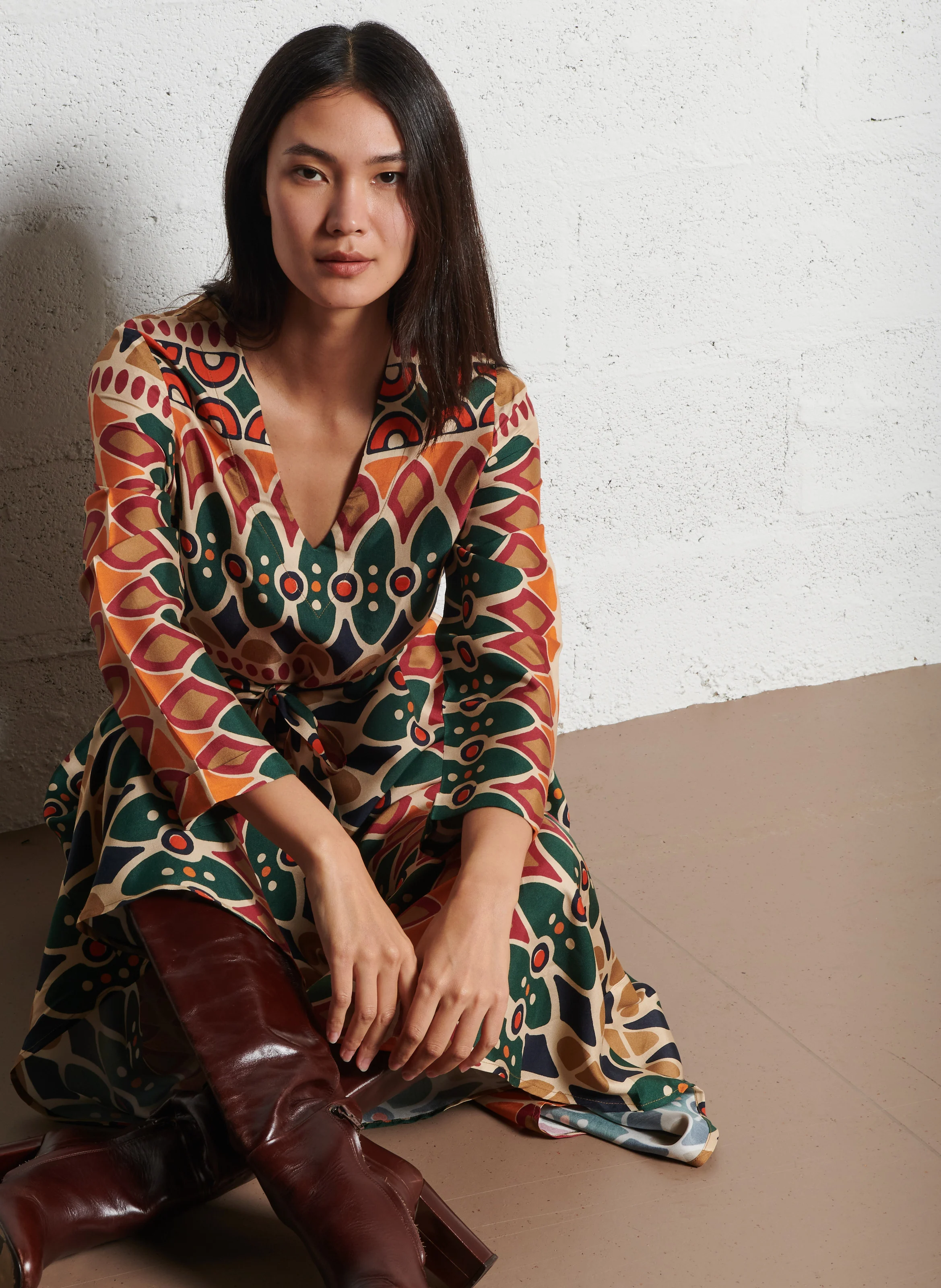 CLELIA - Robe longue évasée imprimée| Multicolore