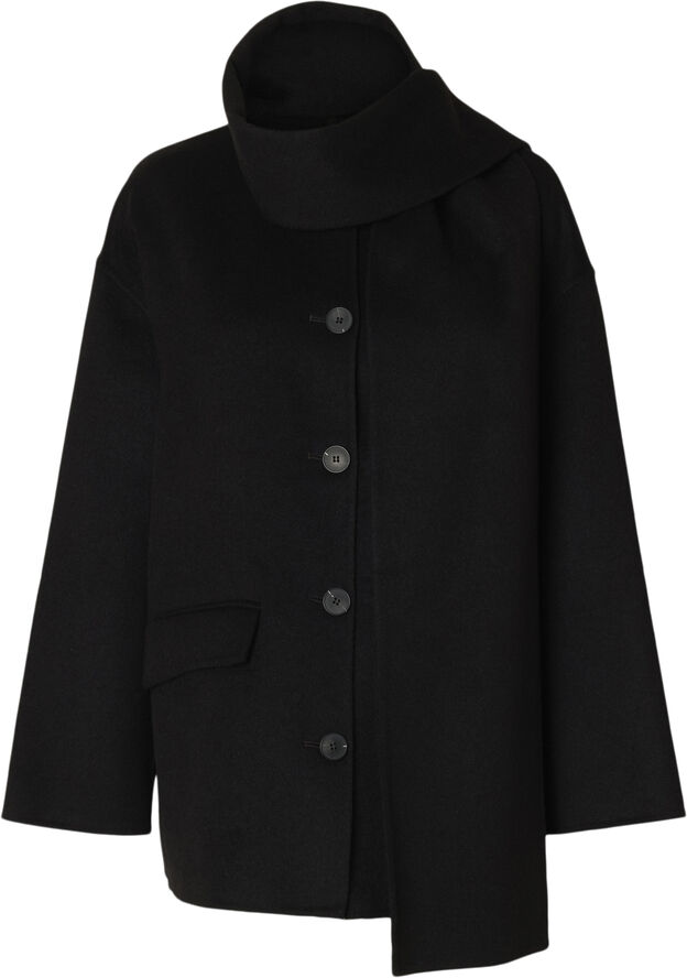 Selected Femme SLFPAM WOOL HANDMADE SCARF JACKET Sort