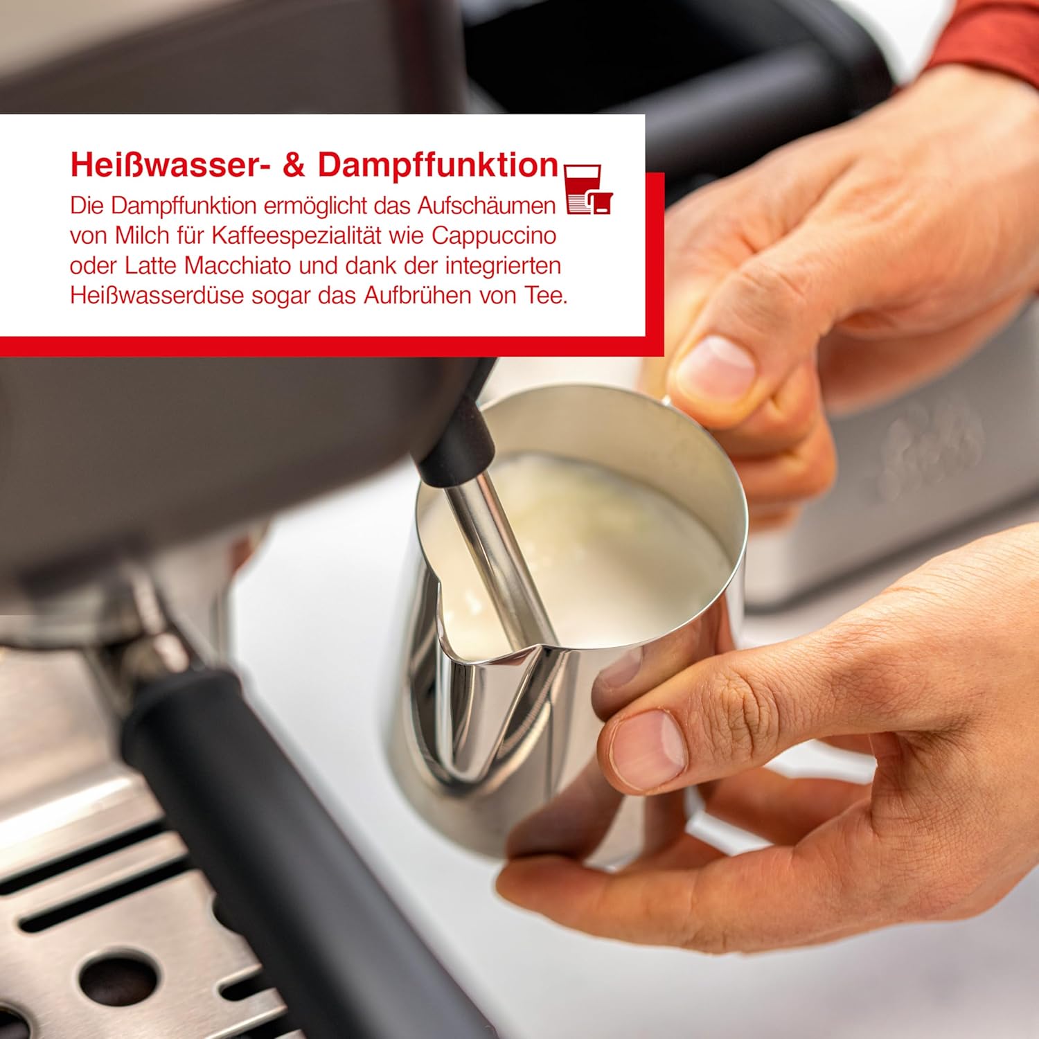 Solis Grind & Infuse PERFETTA Espressomaschine, Kaffeemaschine mit Mahlwerk und Milchaufschäumer, Halbautomatische Kaffeemaschine mit abnehmbaren Wassertank, Heißwasser- und Dampffunktion (Schwarz)