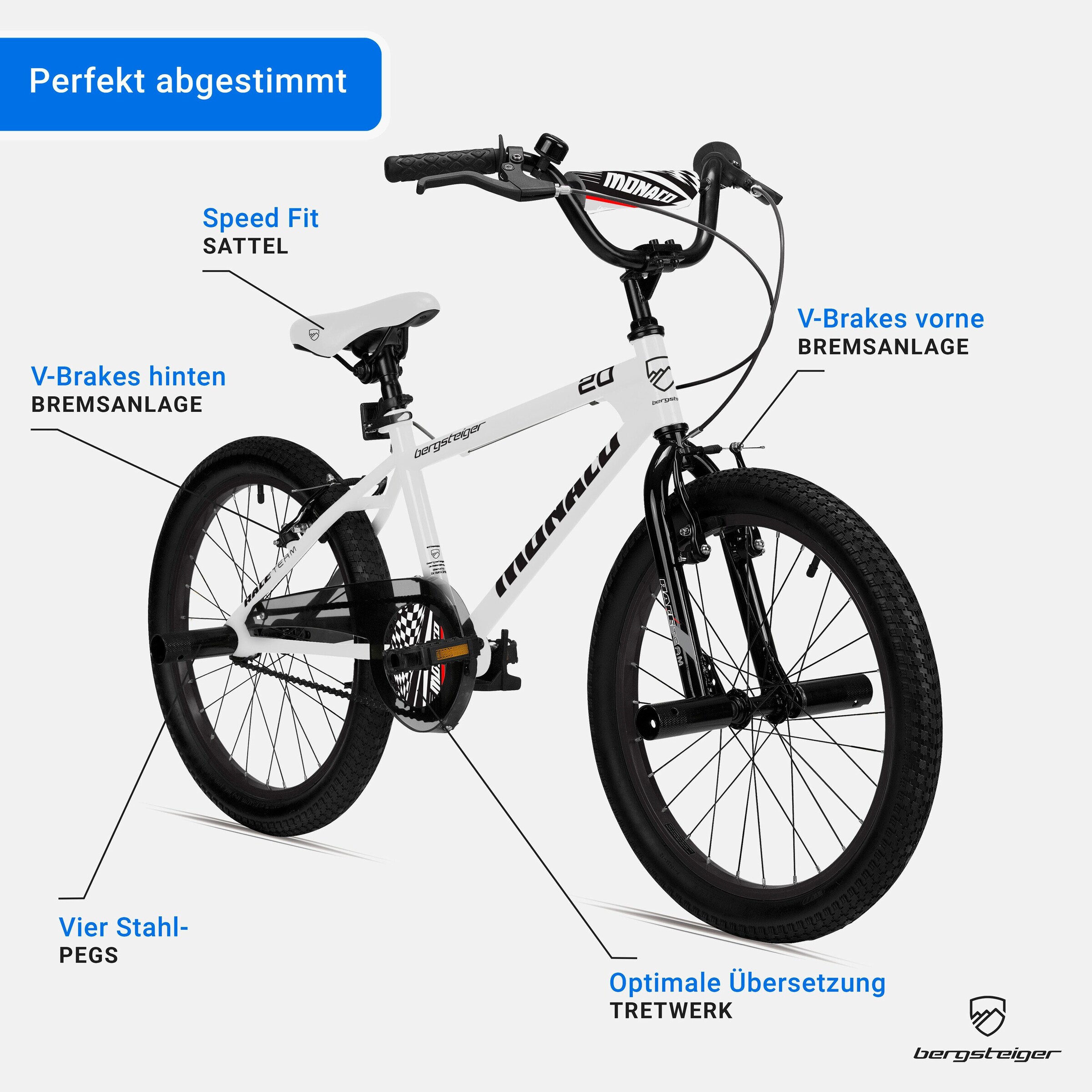 Bergsteiger Kinderfahrrad Monaco 20 Zoll | racing white