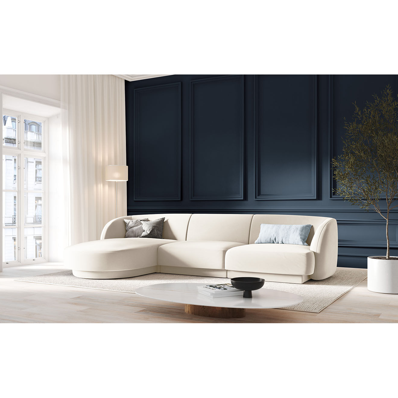 Micadoni Limited Edition Canapé D'Angle Gauche Velours Miley 4 Places beige clair - 259x155x74 cm