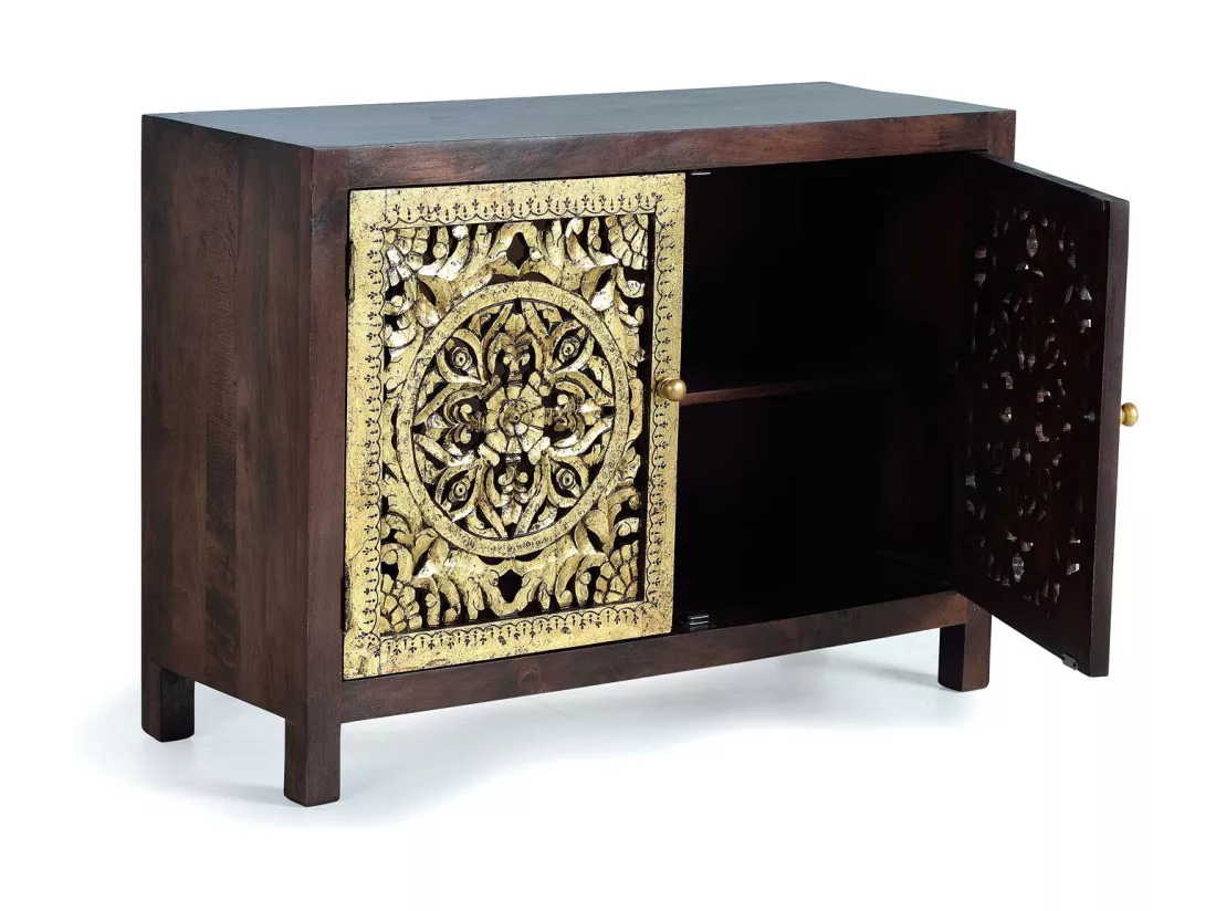 Commode en bois de manguier et détails en bronze faits à la main. Multicolor.Giner y Colomer.80x40x110