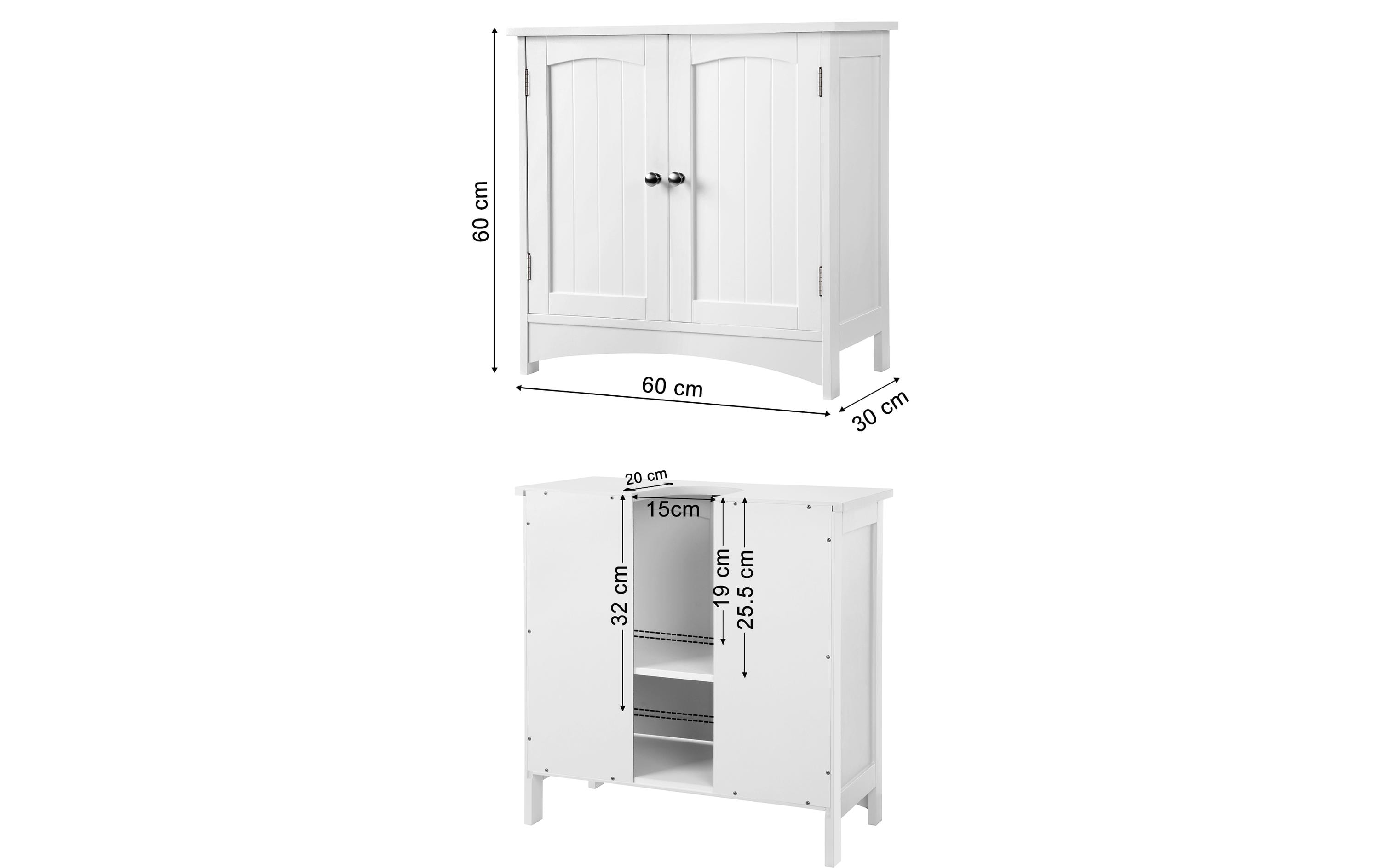 Waschbeckenunterschrank mit Doppeltür 60 x 60 cm, WeissBadezimmerregal