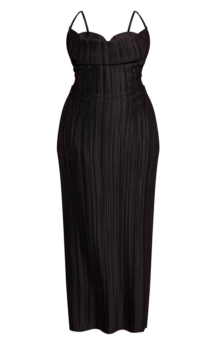 Noir Délavé Robe Longue Plissée Grande Taille À Col Bénitier Imprimée
