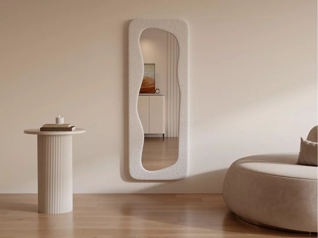 Miroir organique en tissu bouclette - L. 60 x H. 160 cm - Ivoire - HAIMEI