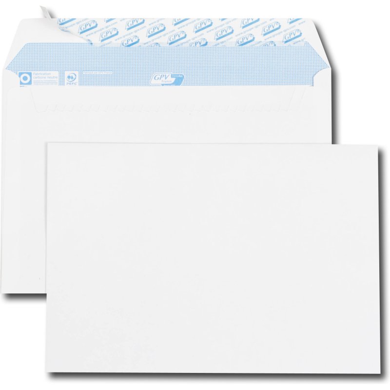 Enveloppe 162 x 229 mm GPV 90 g sans fenêtre blanche - Boîte de 500