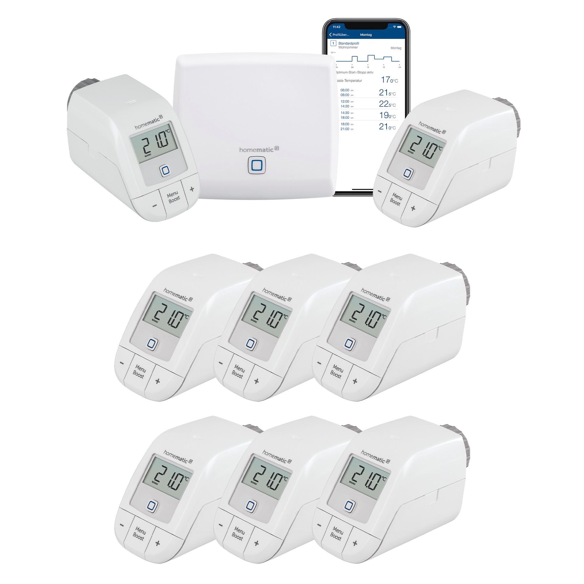 Homematic IP Heizkörperthermostat »Bundle Starter Set Heizen + 6x Heizkörperthermostat basic« Access Point + 8 x Homematic IP Heizkörperthermostat - basic