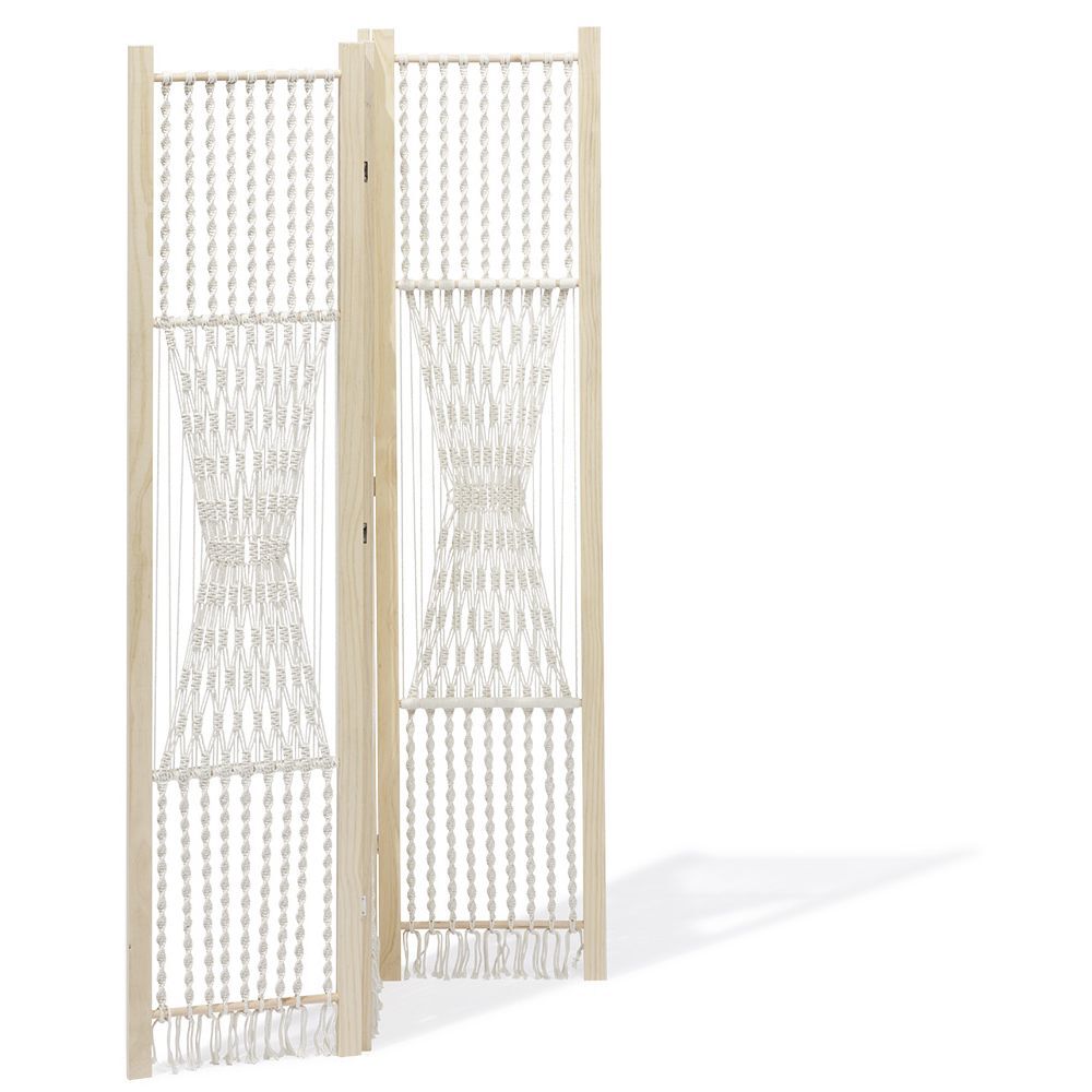 Paravent Zélie pin et coton effet macramé - L120xH170 cm