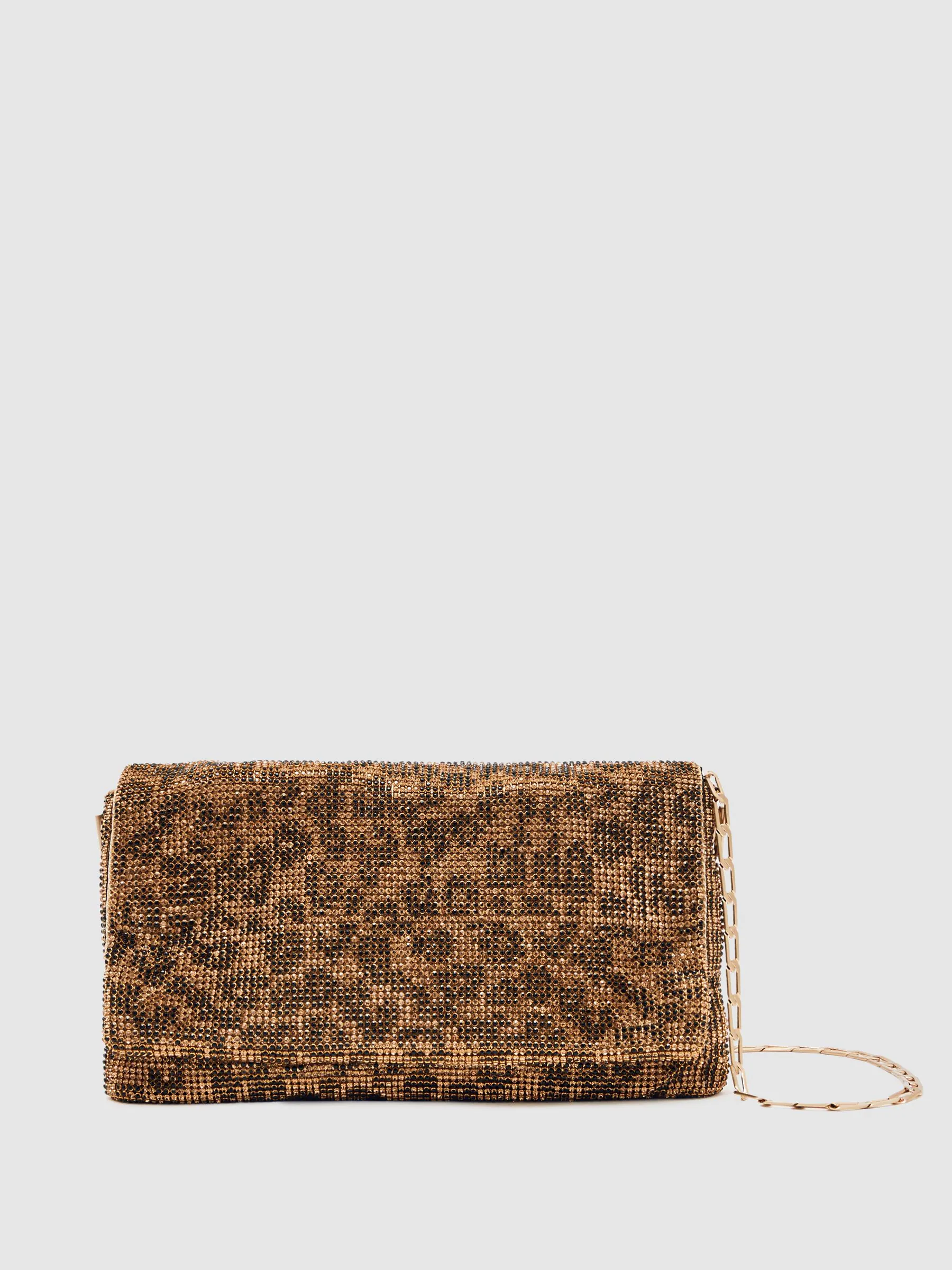 Reiss Soho Leopard-Print Crystal Shoulder Bag