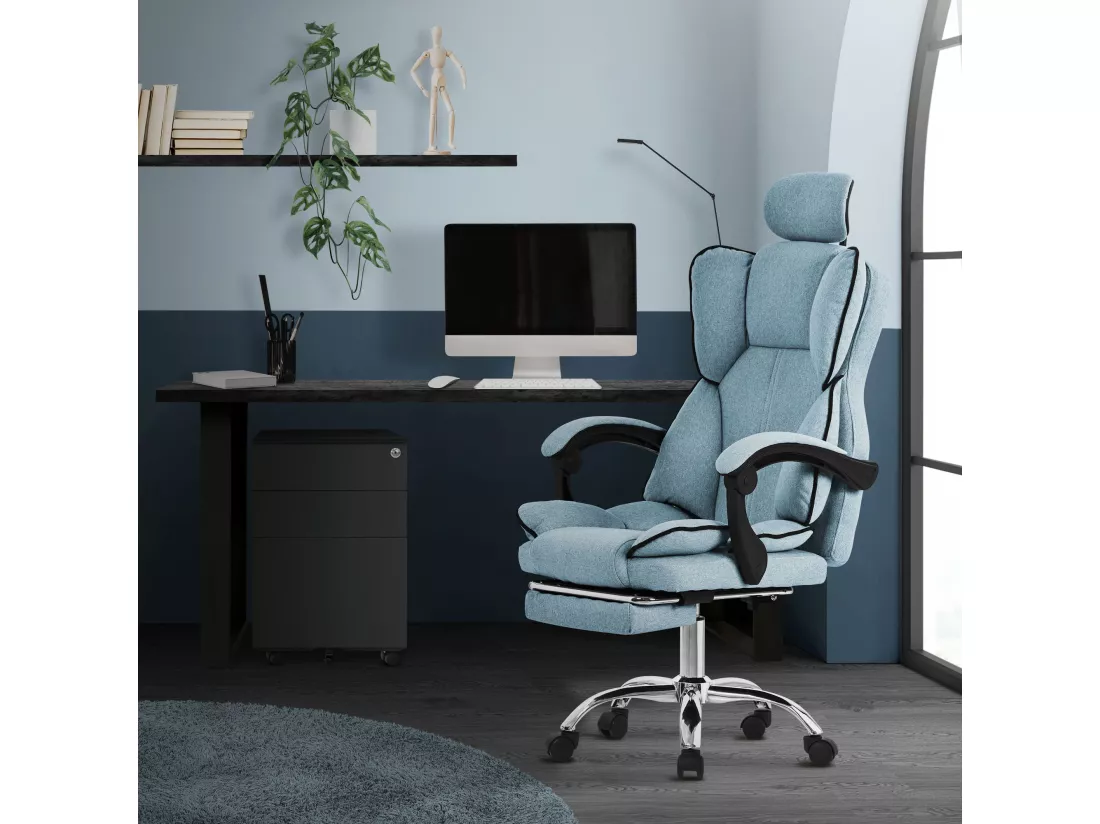 ML-Design Chaise de Bureau Ergonomique, Bleu, Réglable en Hauteur avec Dossier Haut