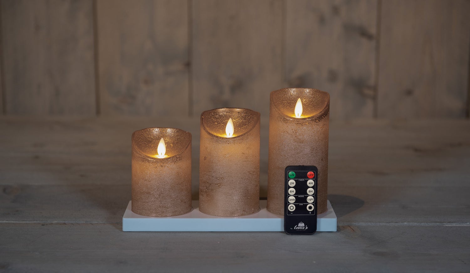 Anna's Collection LED stompkaars met oplaadstation brons D 7,5 H 10 / 12,5 / 15 cm 3 stuks
