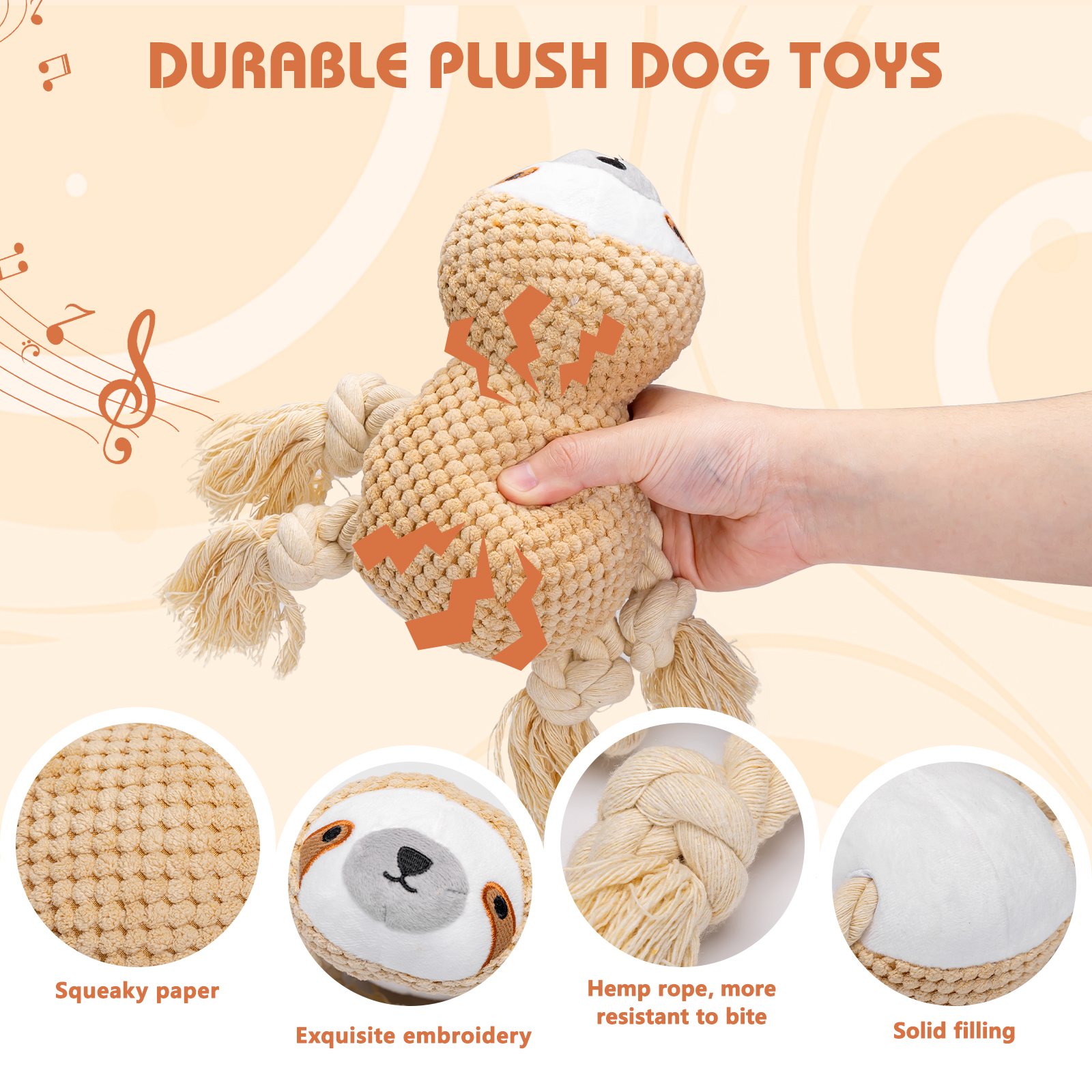 Brinquedos para cães Nobleza, brinquedos de pelúcia com som, brinquedo interativo durável para cães de pequeno, médio e grande porte (preguiçoso)