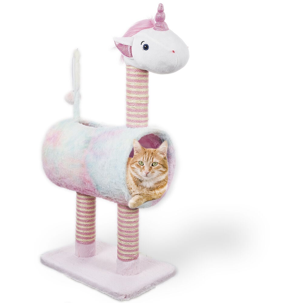 Arbre à chat forme licorne ou lama 3 griffoirs 1 couchage 40x26xH84cm