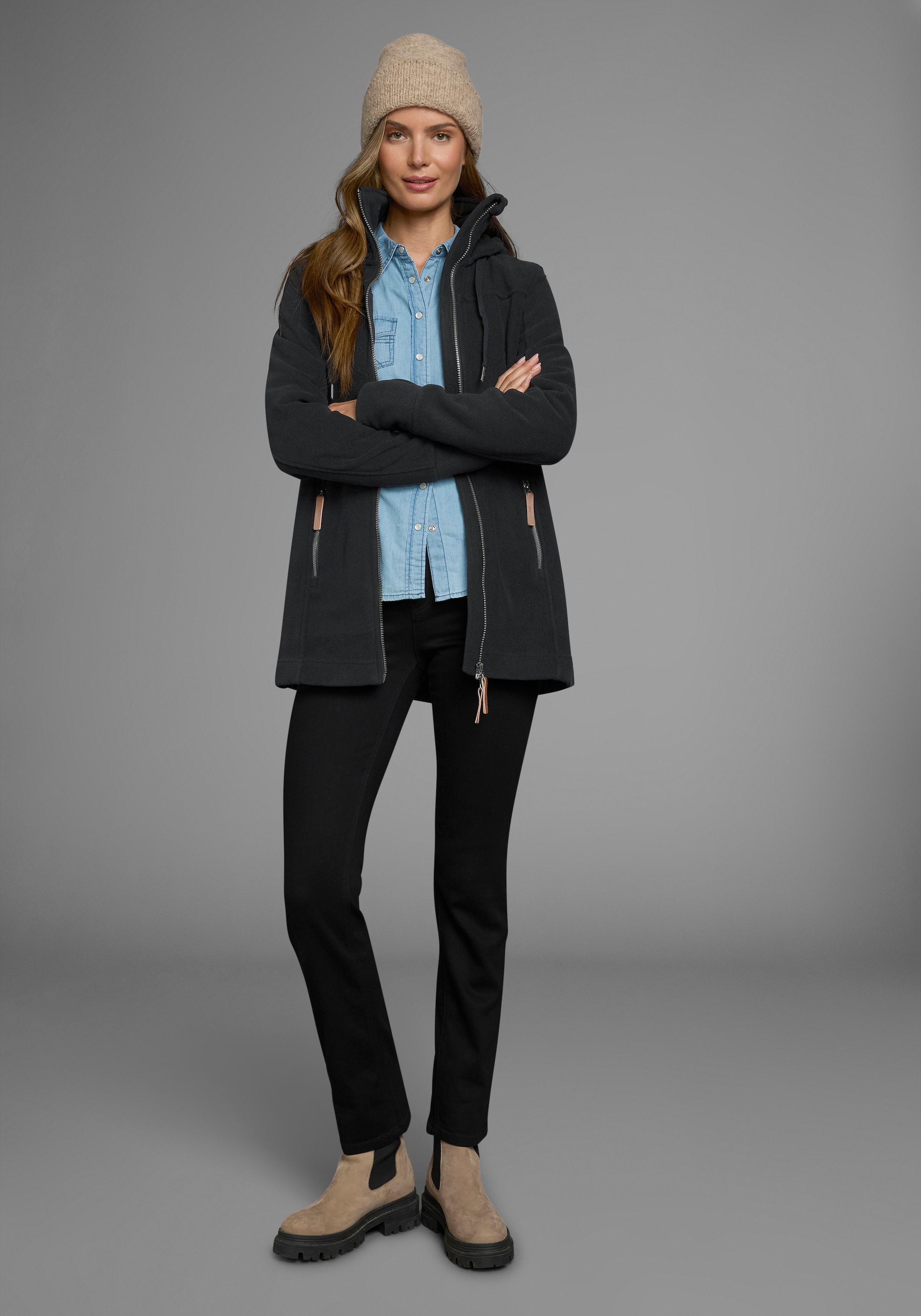 Polarino Fleecejacke mit Kapuze aus Fleece,  atmungsaktiv,  schnell trocknend