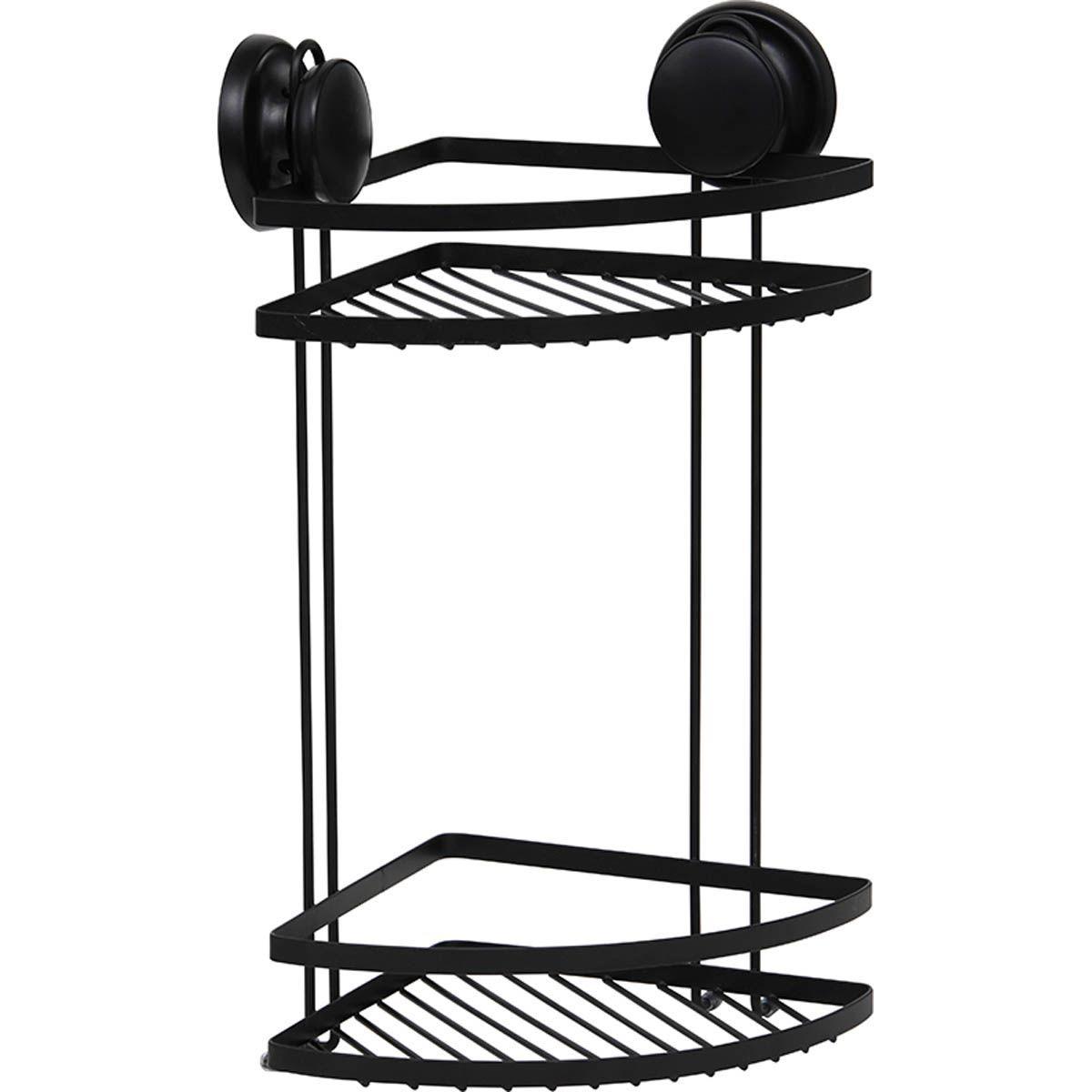 ETAGERE D ANGLE FIL METAL 2 NIVEAUX SUR VENTOUSES NOIR