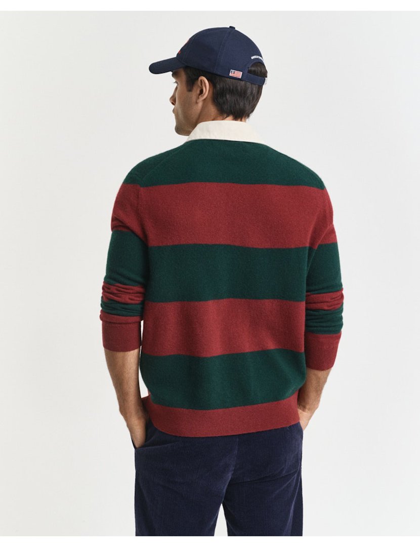 Long Sleeve Striped Polo Green