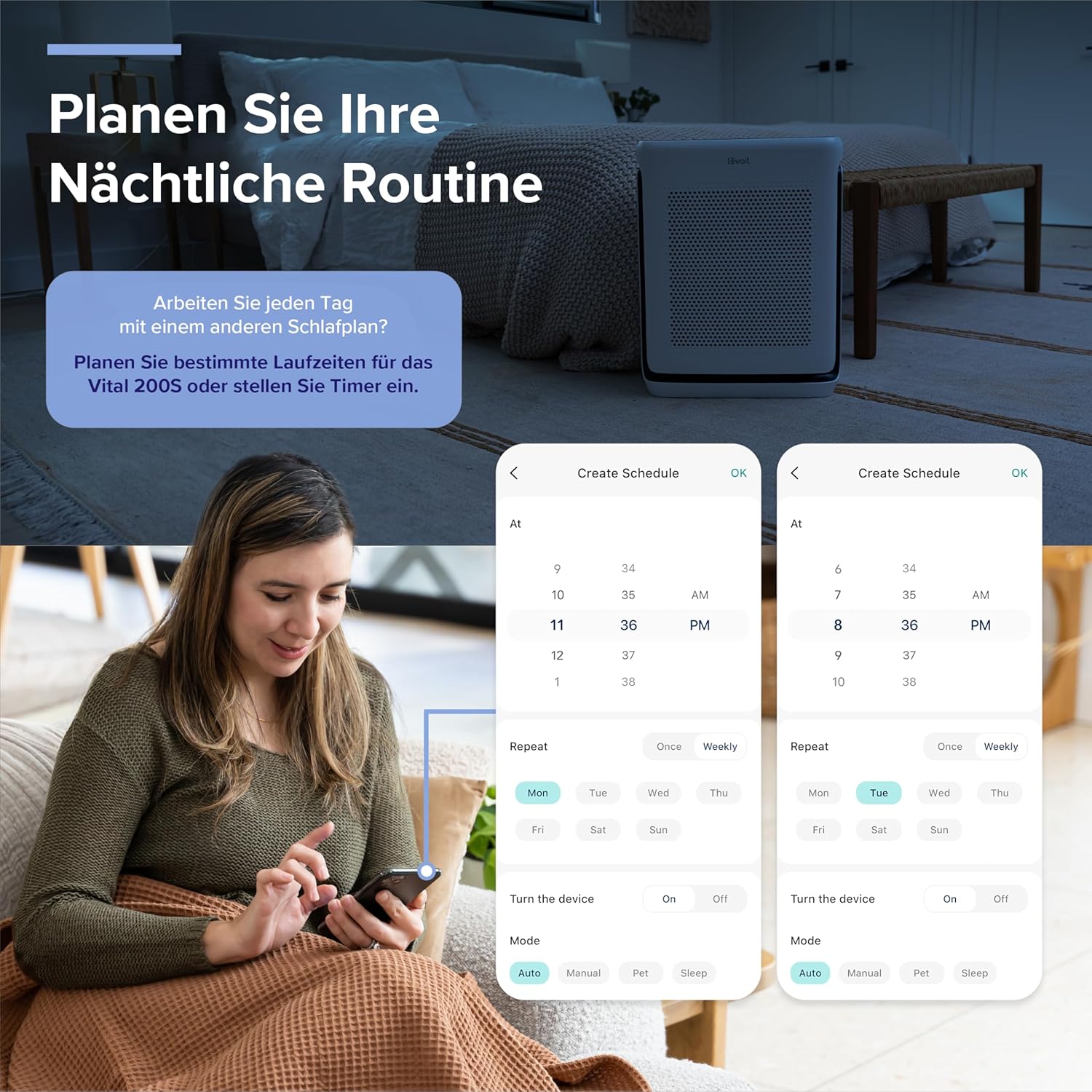 LEVOIT Luftreiniger Allergiker mit Tiermodus, bis zu 108 ㎡ Raucherzimmer Wohnung, Dualsensor&Waschbarer Vorfilter, HEPA Luftfilter gegen 99,97% von Tierhaare&-gerüche Schimmel Pollen Staub