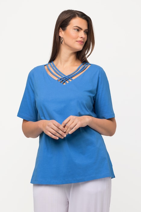 T-Shirt, Zierbänder, Classic, V-Ausschnitt, Halbarm