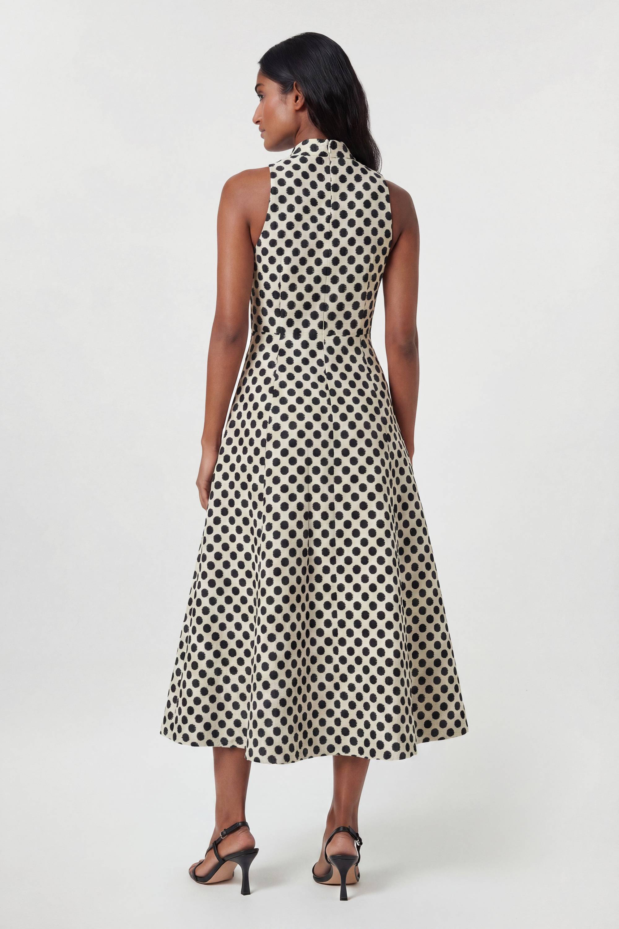 KarenMillen Robe Midi Cintrée À Col Nœud Et Jupe Ample En Jacquard À Pois