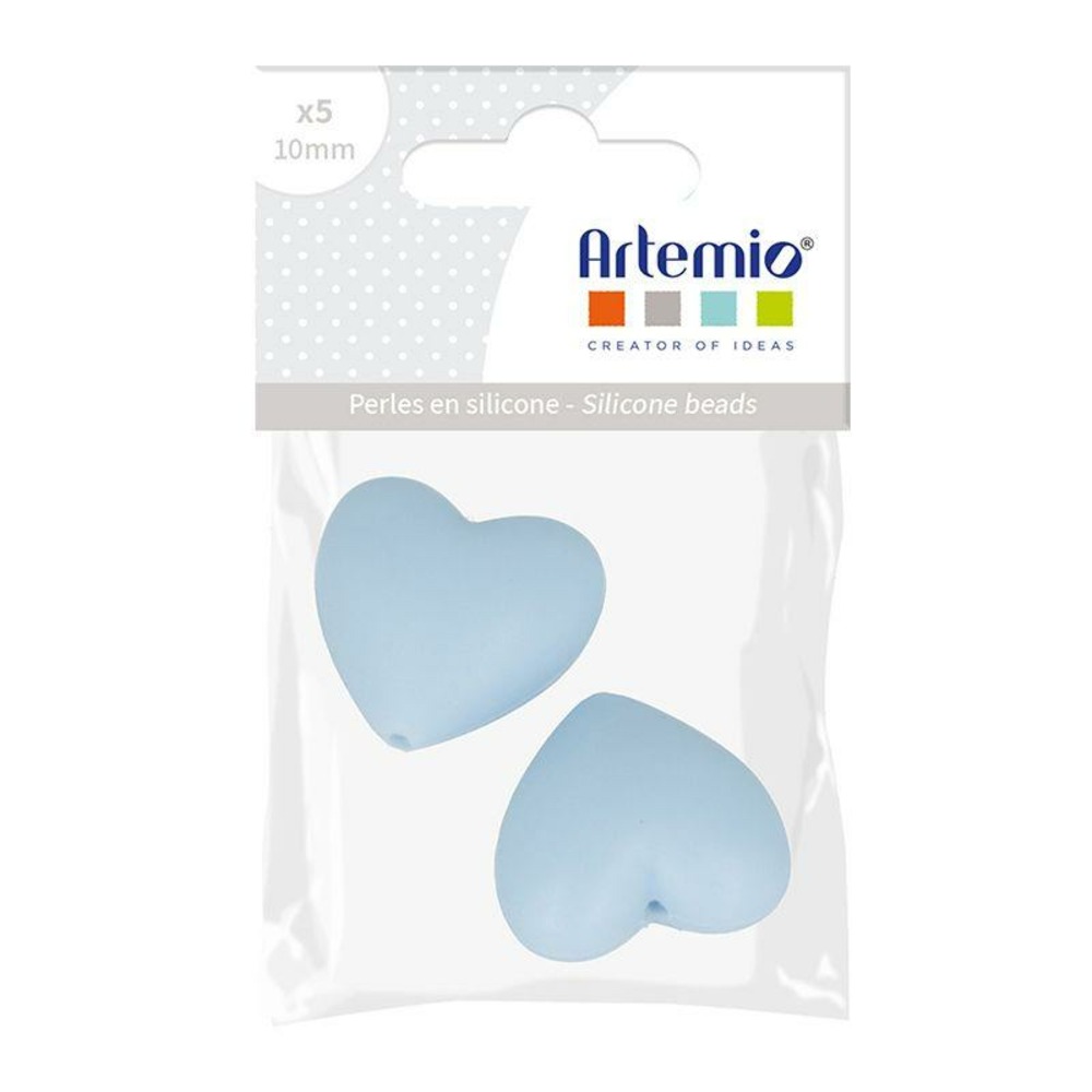 2 perles silicone coeur - 29 x 19 x 12 mm - bleu pastel