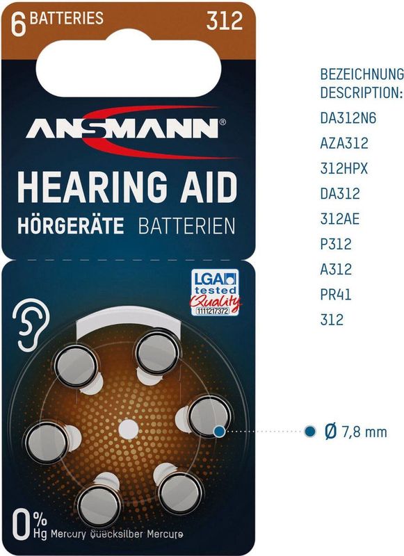 Ansmann type 312 gehoorbatterijen 60x