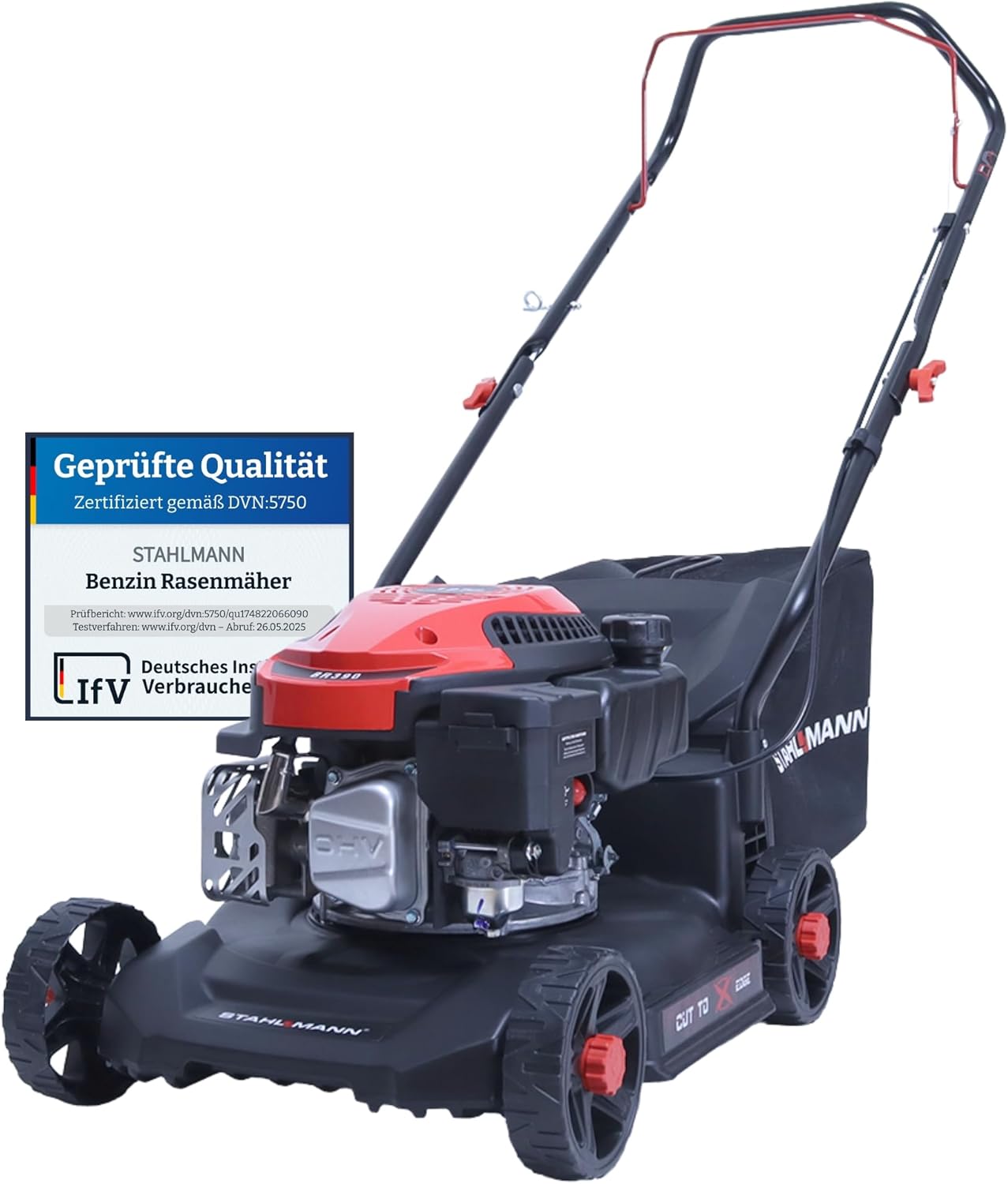 STAHLMANN Rasenmäher Benzin BR390 – 4,0PS (2,9kW) 127ccm, 39cm Schnittbreite, Mulchen, Schnitthöhenverstellung, kompaktes Design, 35L großer Fangkorb