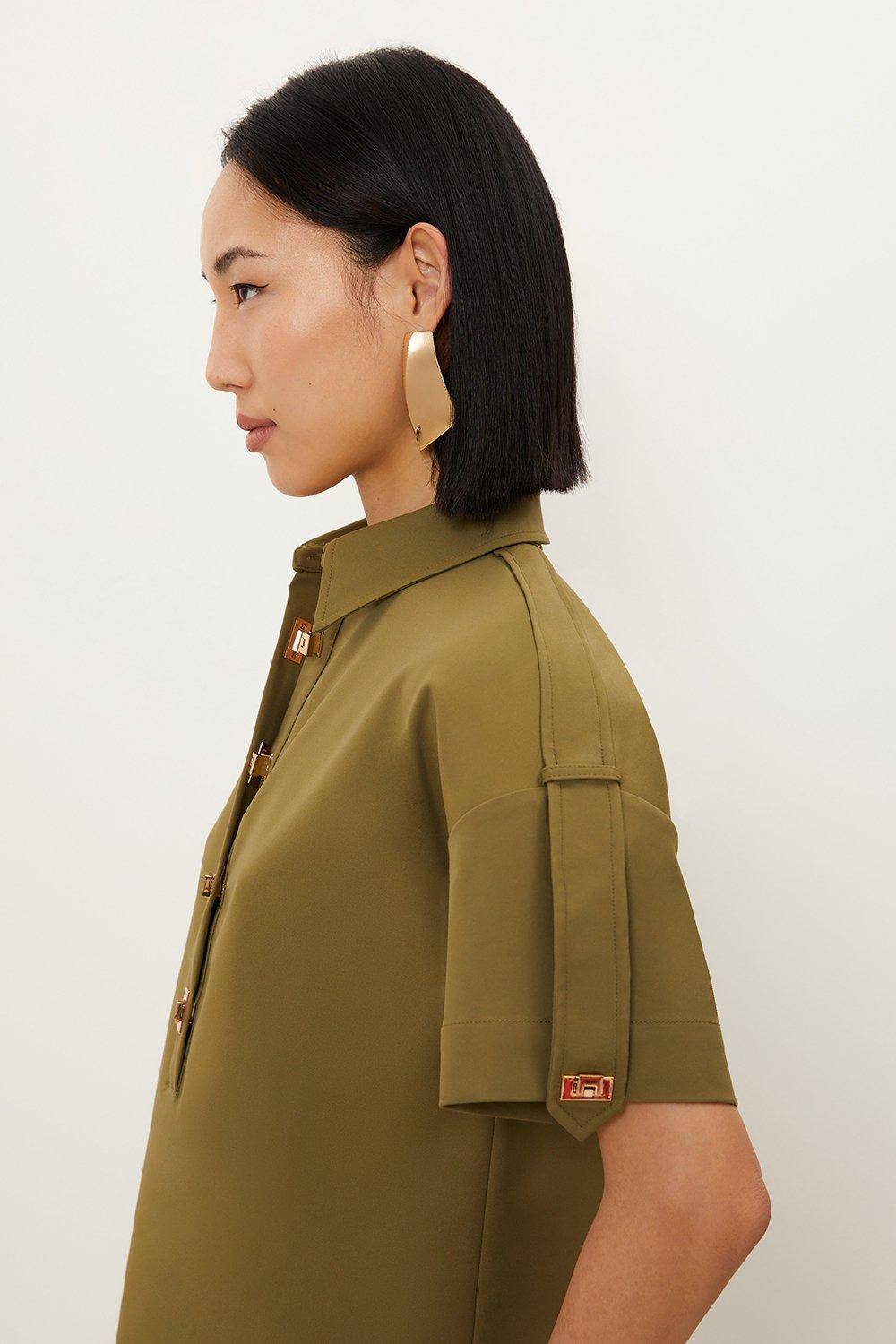 KarenMillen Chemise Techno en coton tissé à manches courtes avec détails métalliques