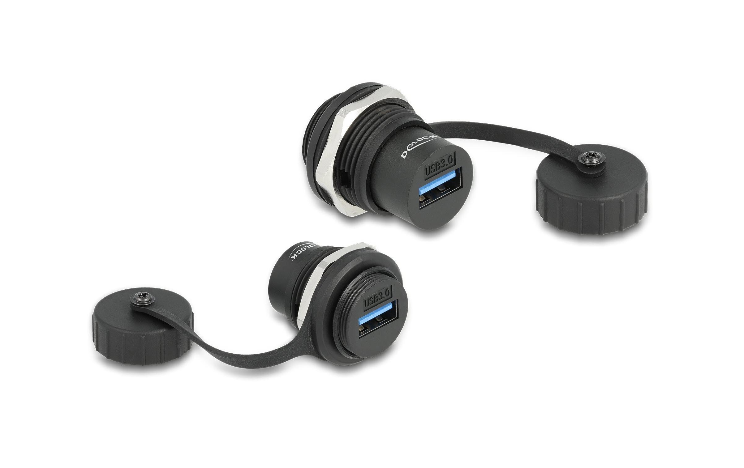 USB 3.2 Gen 1 Typ-A Einbaubuchse USB-A Buchse - USB-A BuchseDelock USB 3.2 Gen 1 Typ-A Einbaubuchse mit Verschlusskappe IP67 staub- und wasserdicht