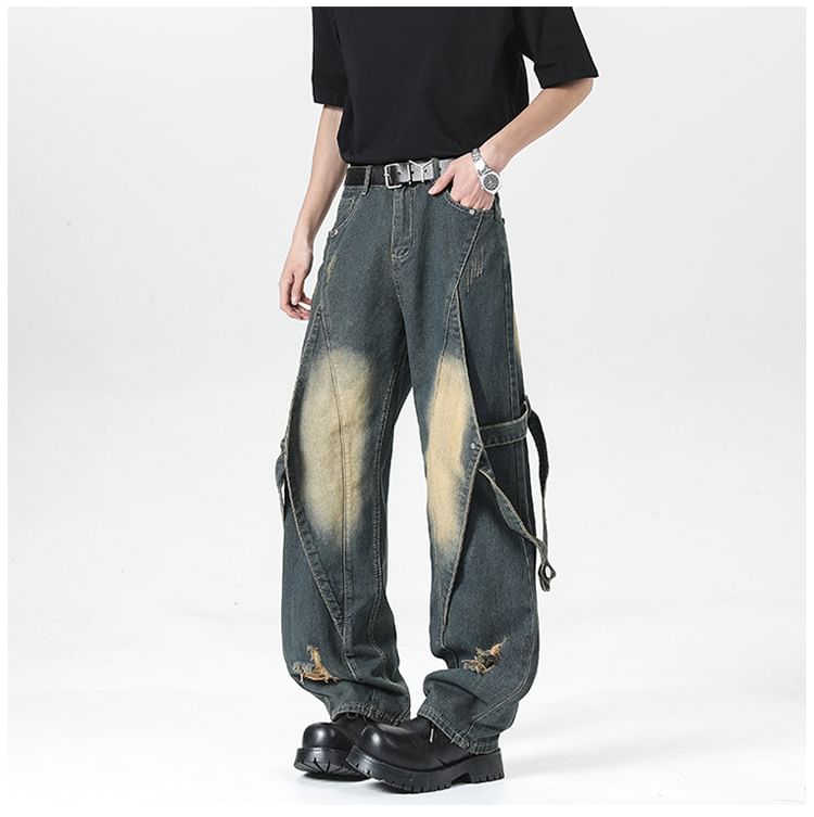 Filmas - Mid Rise Washed Distressed Loose Fit Jeans