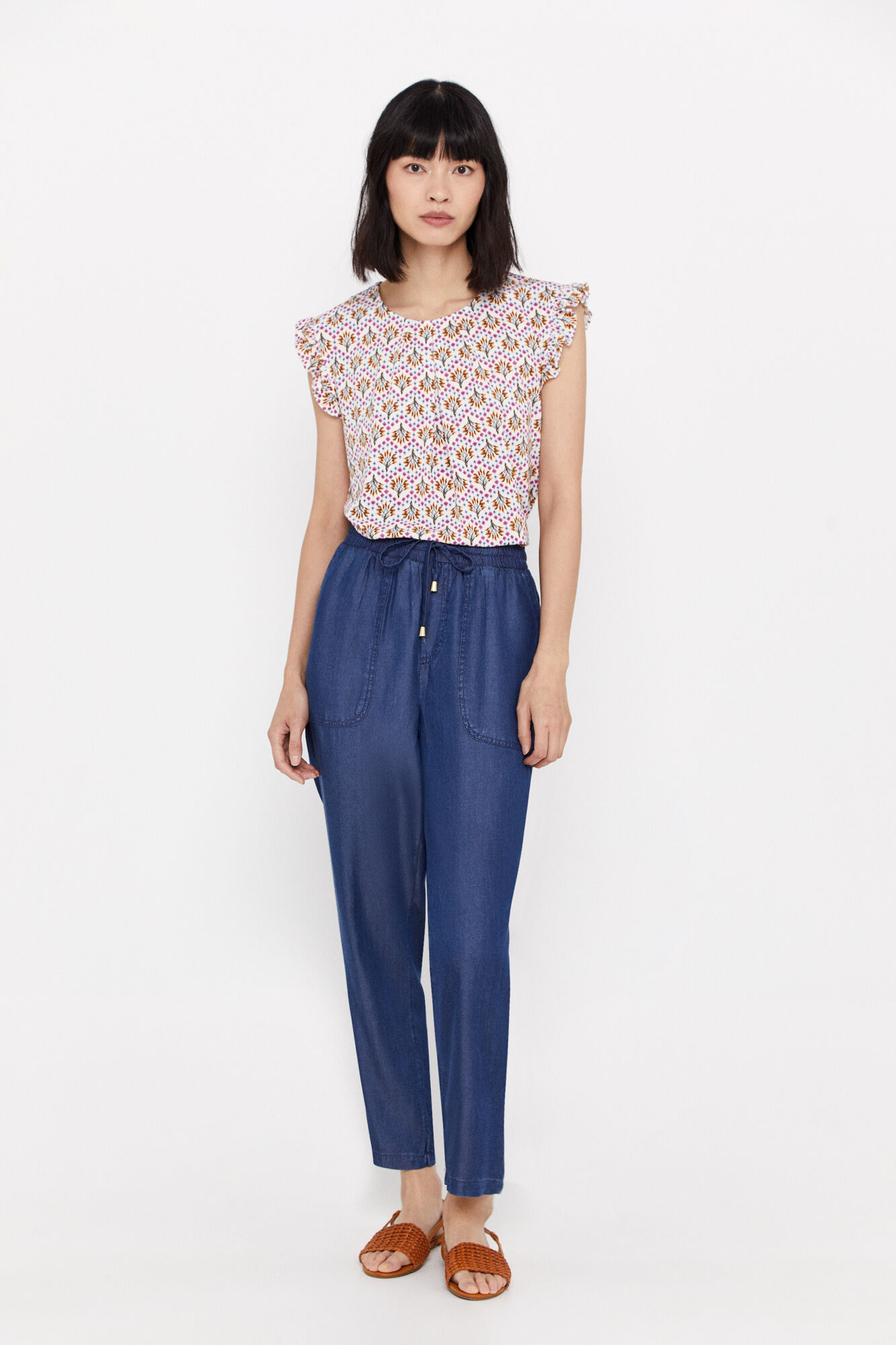Blusa de malha plissada - Estampa branca