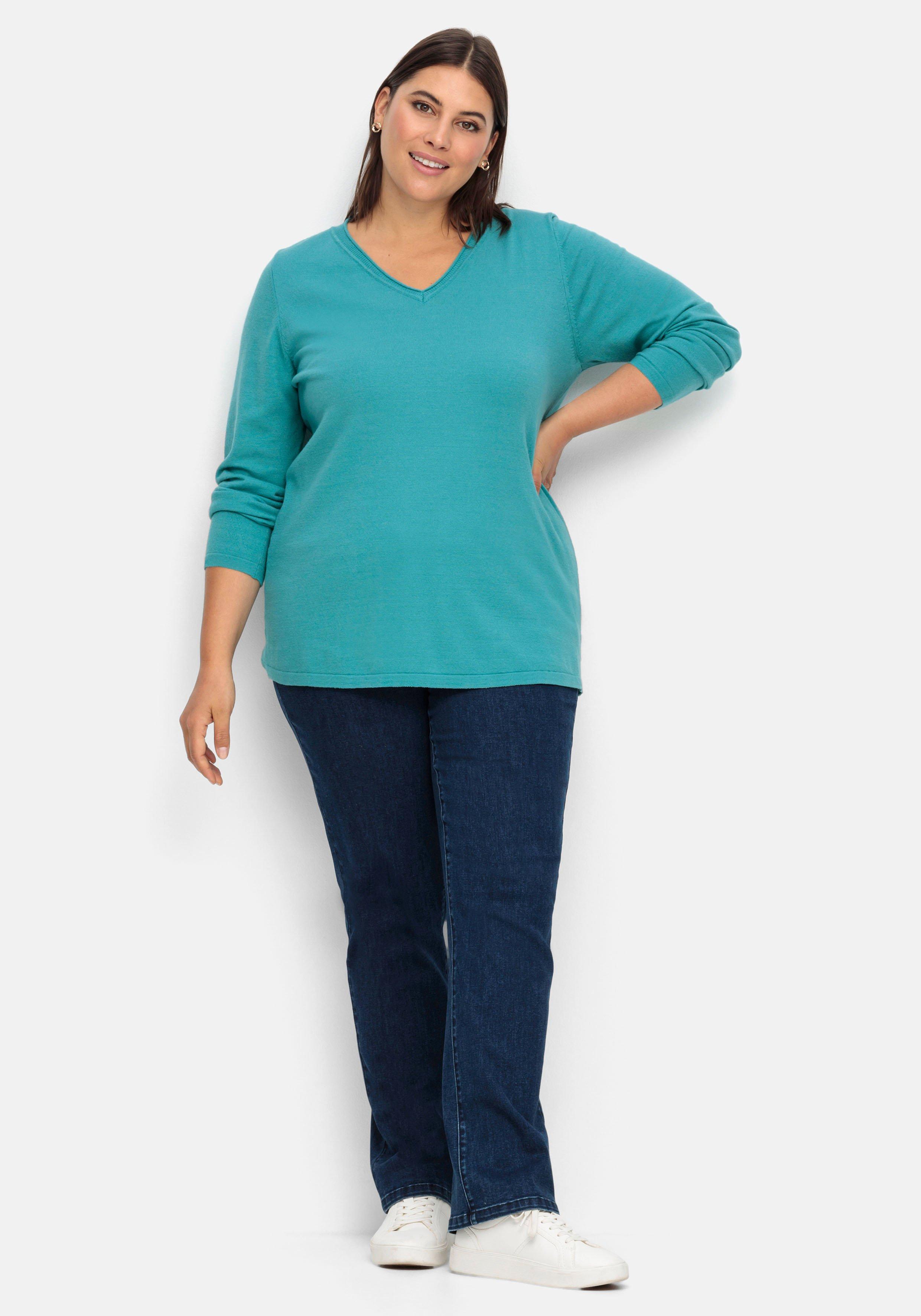 Flauschiger Pullover mit V-Ausschnitt
