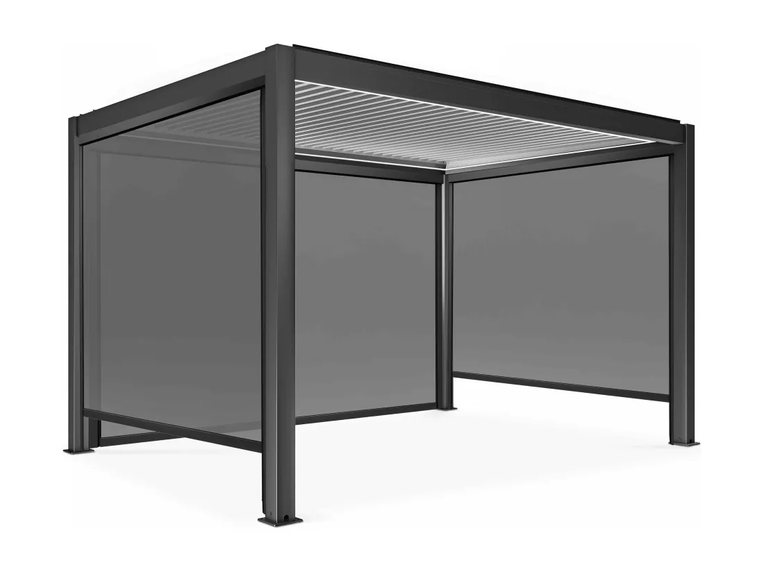 Pergola bioclimatique autoportée motorisée éclairée 3x4m et 3 stores