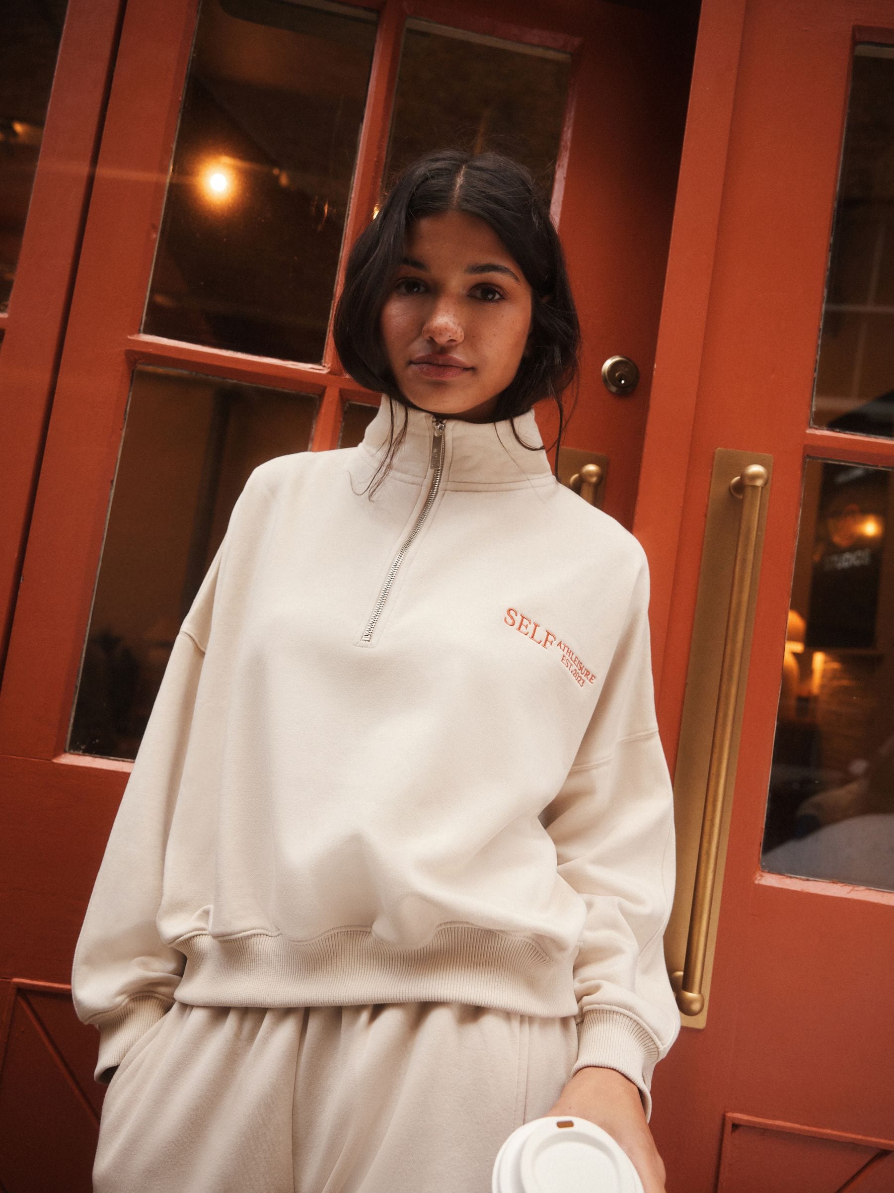 Pastelgeel - Sweatshirt met korte rits