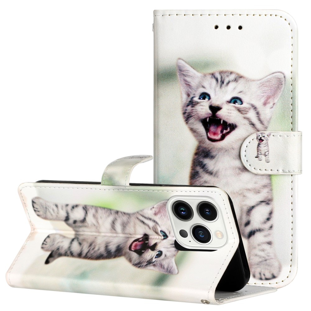 iPhone 16 Pro Max Leder Tasche Hülle mit Kartenfach Kitten
