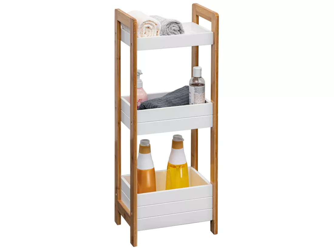 Étagère en échelle Meuble de salle de bain 3 étagères MDF Bambu Blanc